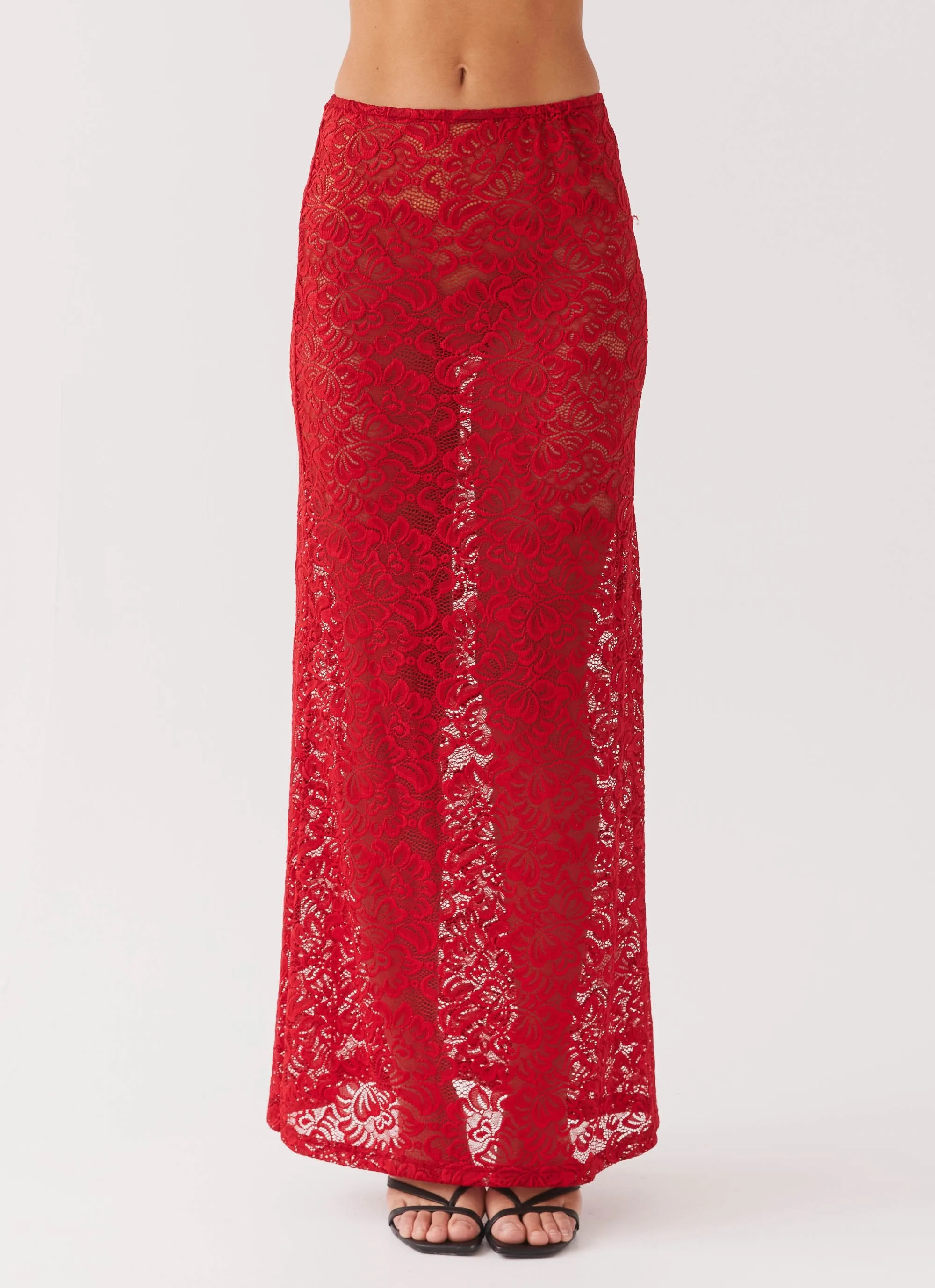 Zephyra Lace Maxi Skirt - Red Seasonal special