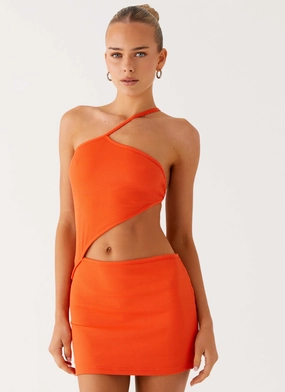 Curve-Enhancing Riano Cut Out Mini Dress - Fire Orange