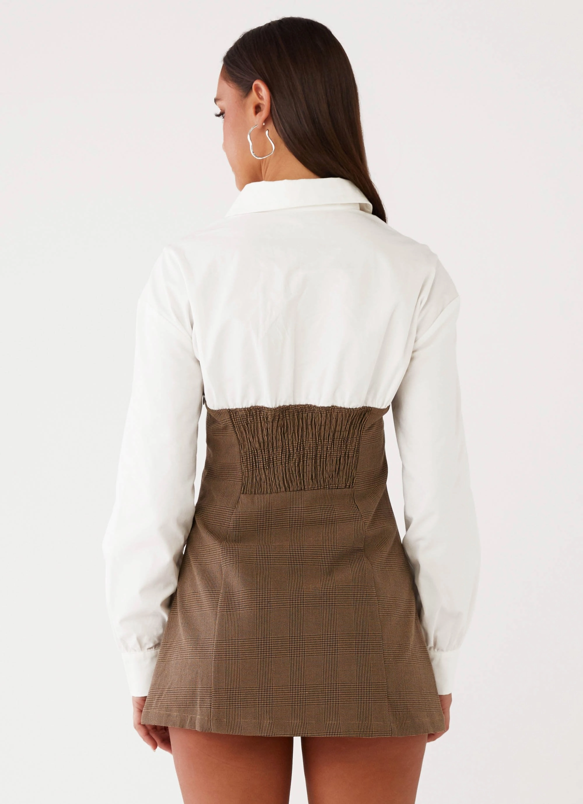 Adelaide Shirt Mini Dress - Brown Smart Waist Design