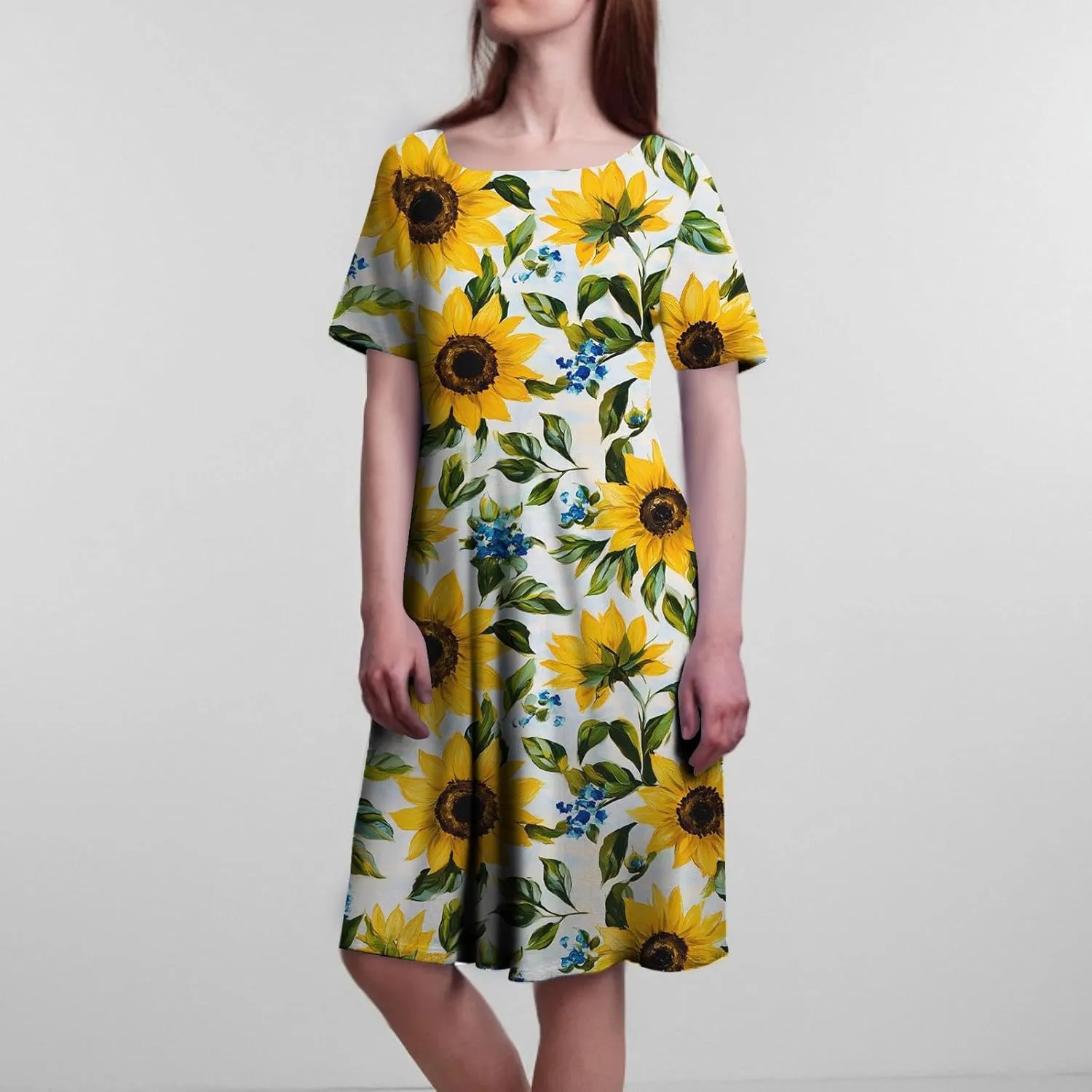 ADHOWBEW Plus Size Dresses for Women Cute Trendy Hawaiian Sexy Loose Fit Beach Casual Comfy O Neck Short Sleeve Dresses