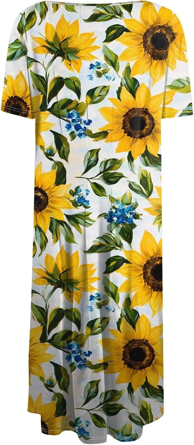 ADHOWBEW Plus Size Dresses for Women Cute Trendy Hawaiian Sexy Loose Fit Beach Casual Comfy O Neck Short Sleeve Dresses