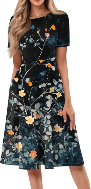 ADHOWBEW Plus Size Dresses for Women Cute Trendy Hawaiian Sexy Loose Fit Beach Casual Comfy O Neck Short Sleeve Dresses