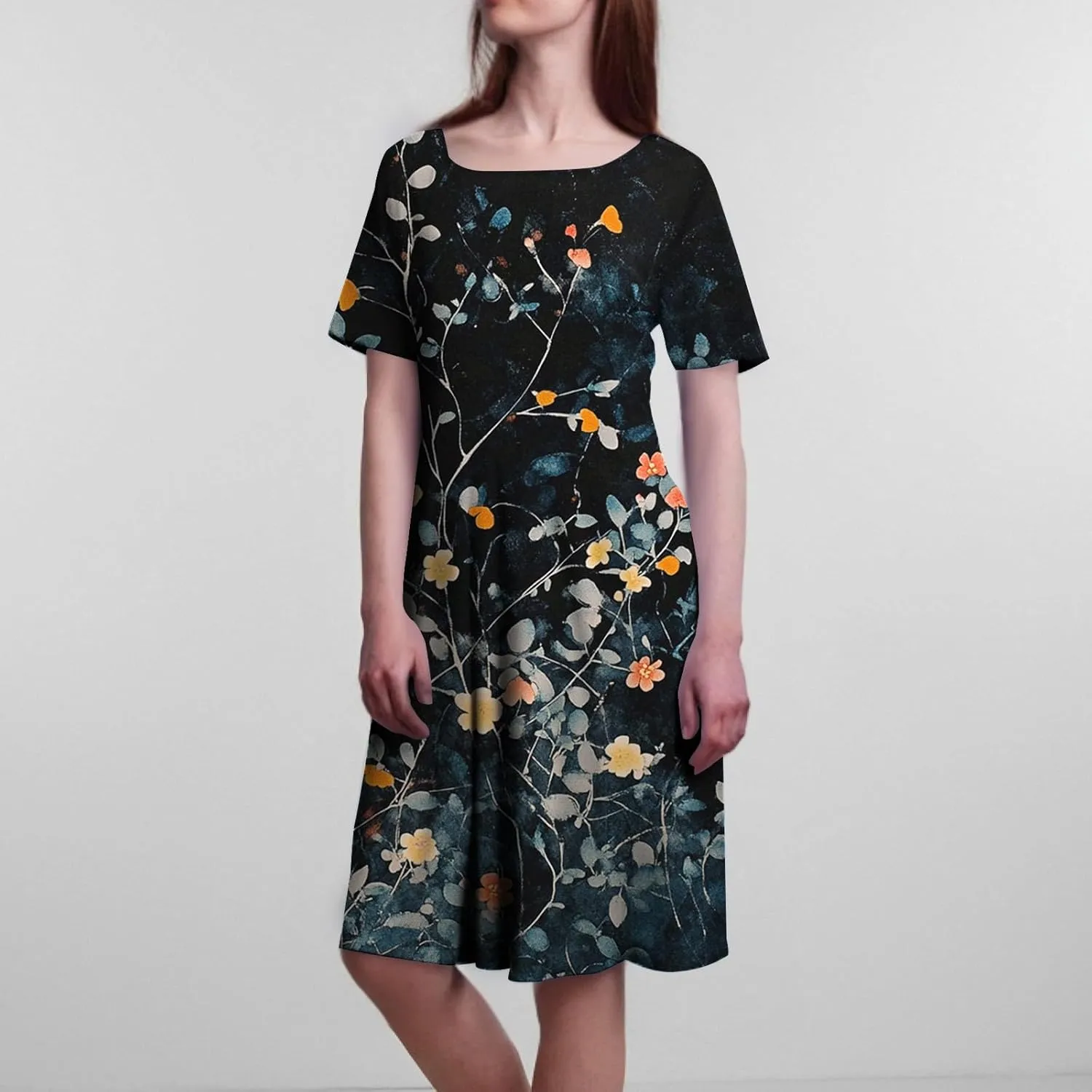 ADHOWBEW Plus Size Dresses for Women Cute Trendy Hawaiian Sexy Loose Fit Beach Casual Comfy O Neck Short Sleeve Dresses