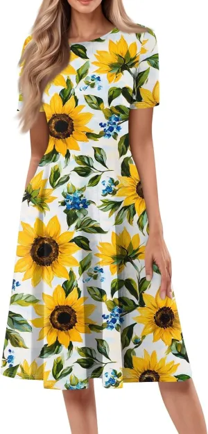 ADHOWBEW Plus Size Dresses for Women Cute Trendy Hawaiian Sexy Loose Fit Beach Casual Comfy O Neck Short Sleeve Dresses