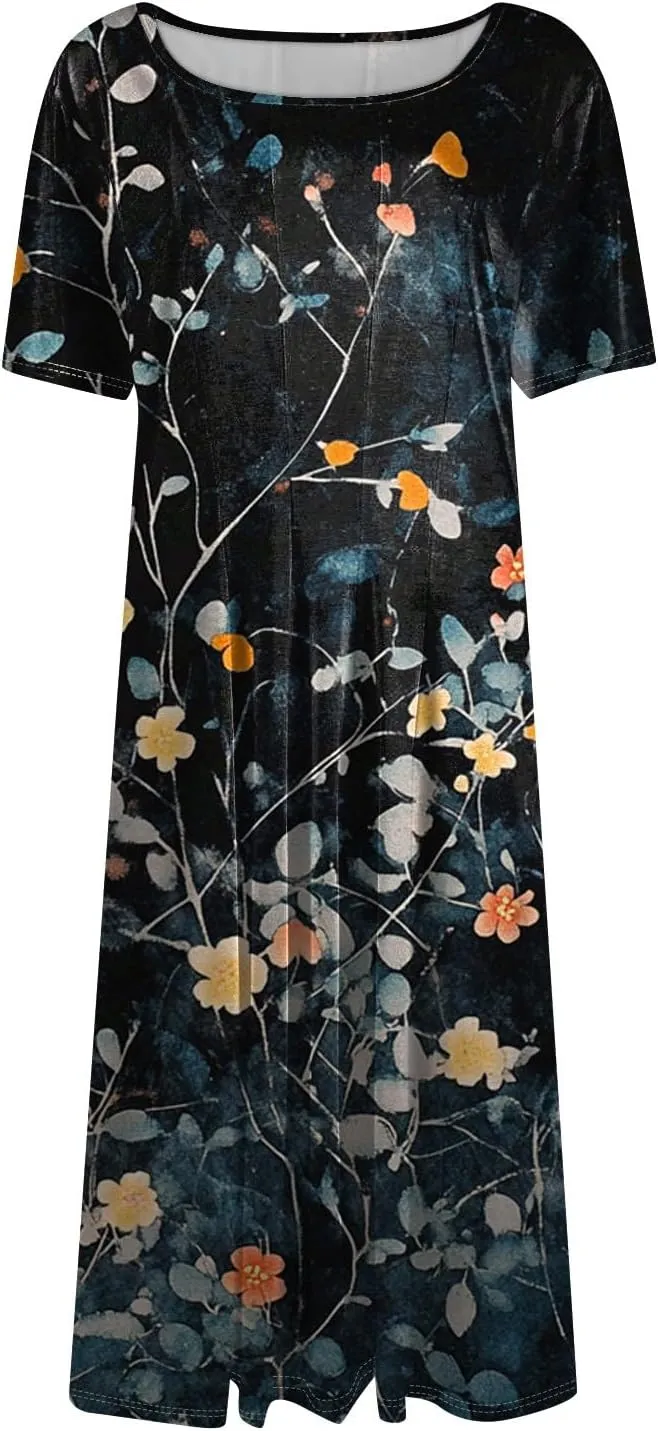 ADHOWBEW Plus Size Dresses for Women Cute Trendy Hawaiian Sexy Loose Fit Beach Casual Comfy O Neck Short Sleeve Dresses