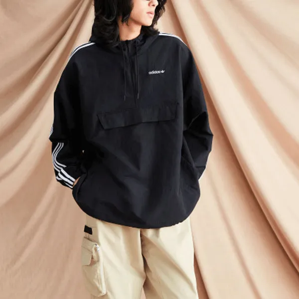 adidas originals Contrasting Colors Stripe Half Zipper Hooded Jacket Black, multicolor