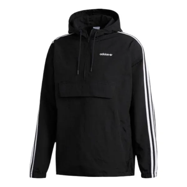 adidas originals Contrasting Colors Stripe Half Zipper Hooded Jacket Black, multicolor