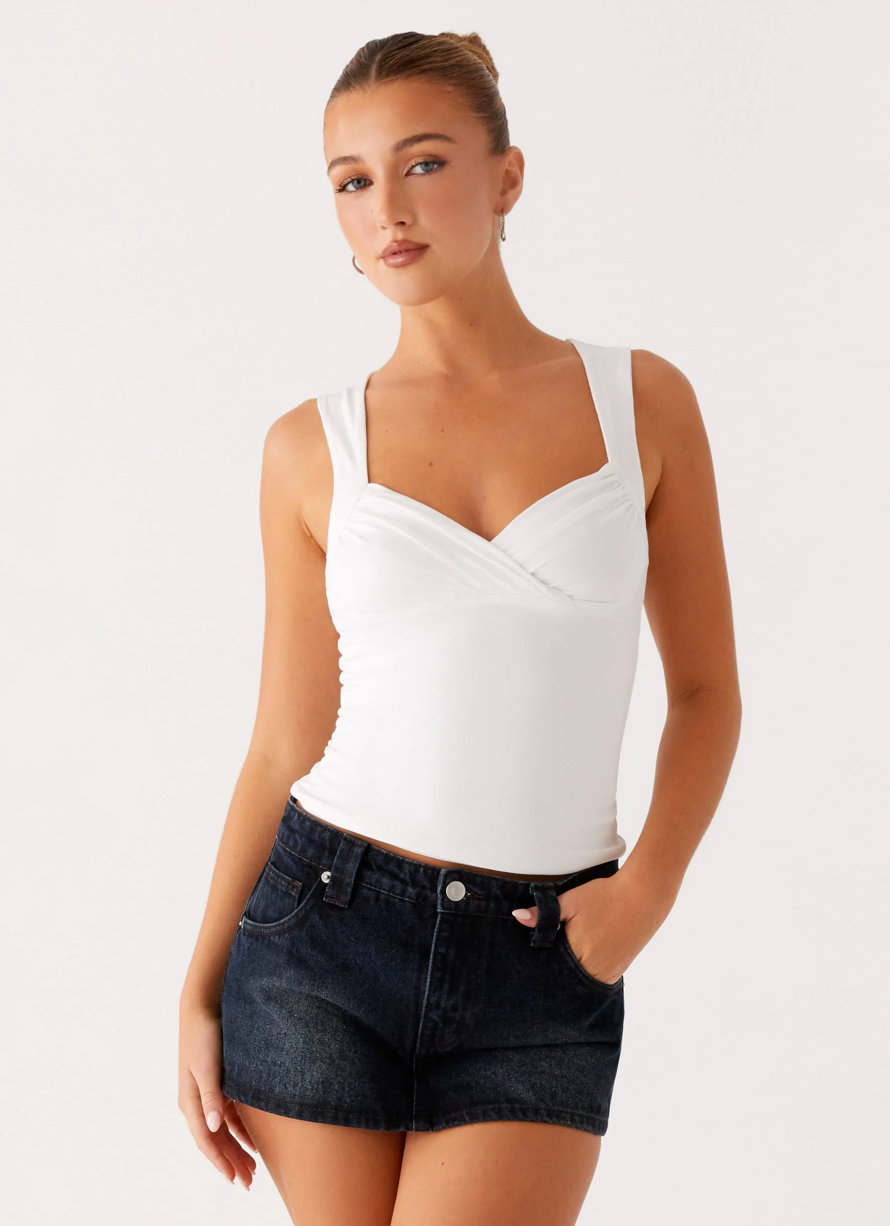 Tropics Low Rise Denim Mini Skort - Washed Dark Blue Statement Color