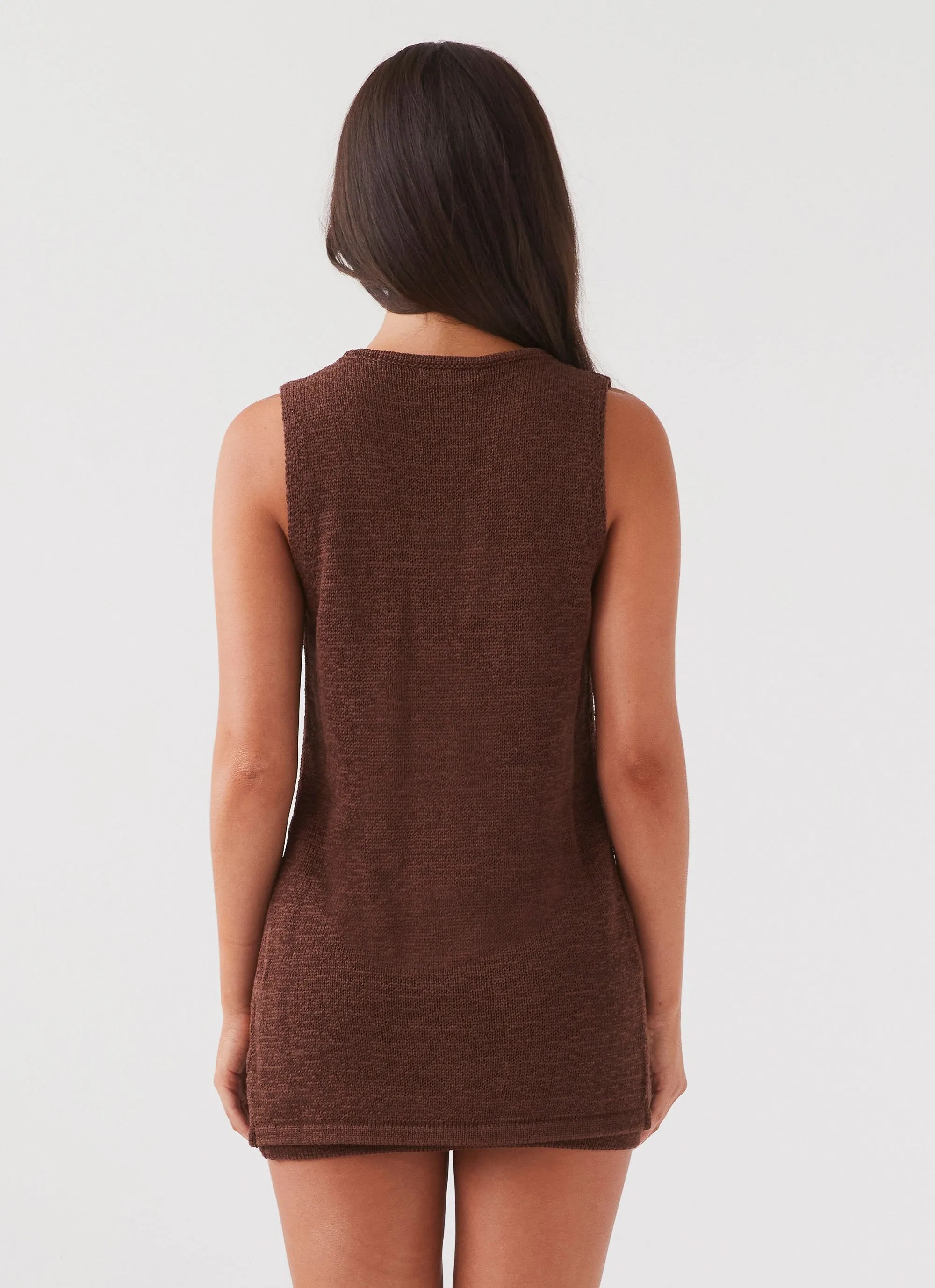Capri Glow Knit Top - Chocolate Layered Collar System Basic Long Sleeve