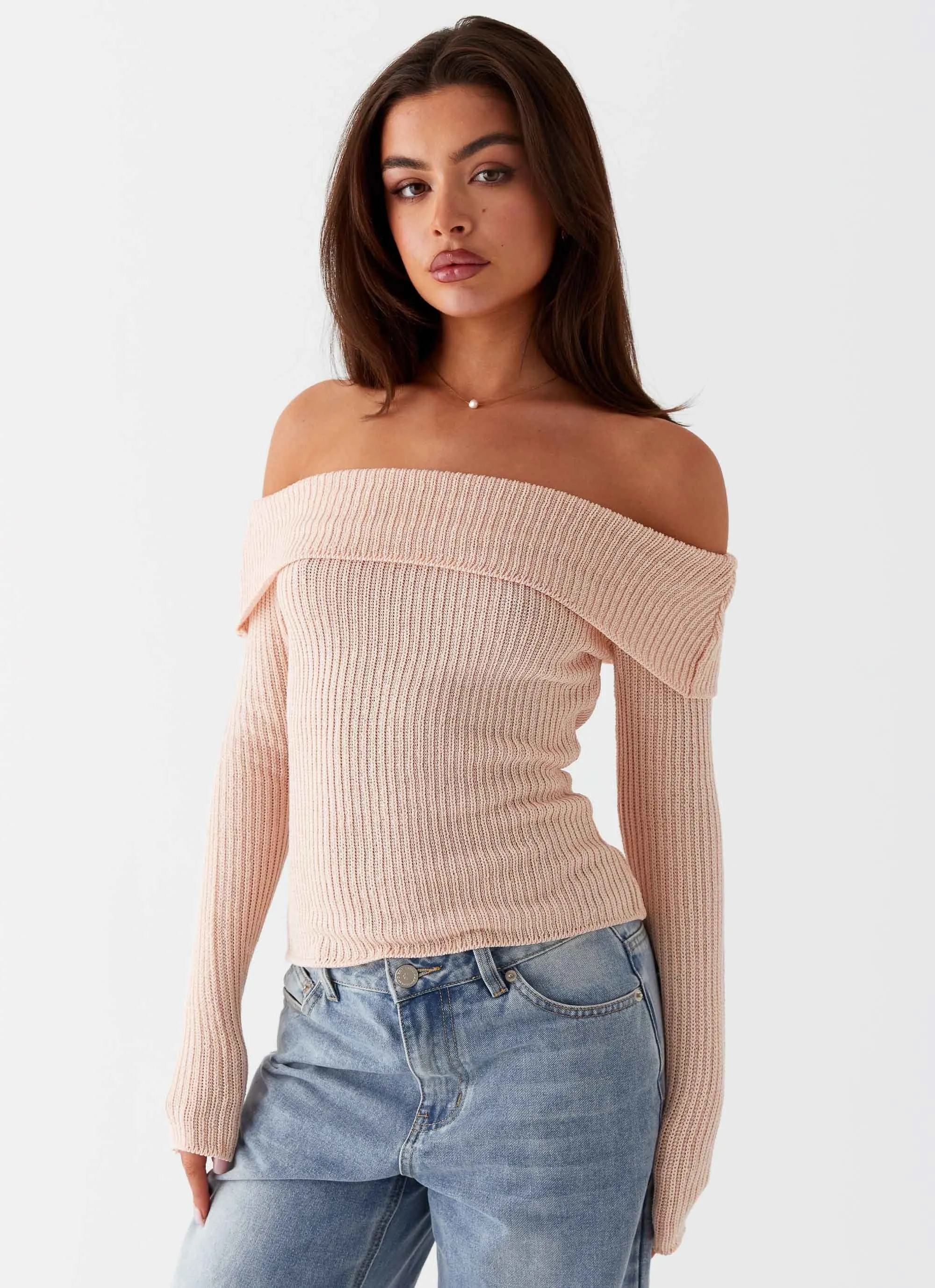Breathable mesh Rina Long Sleeve Knit Top - Blush