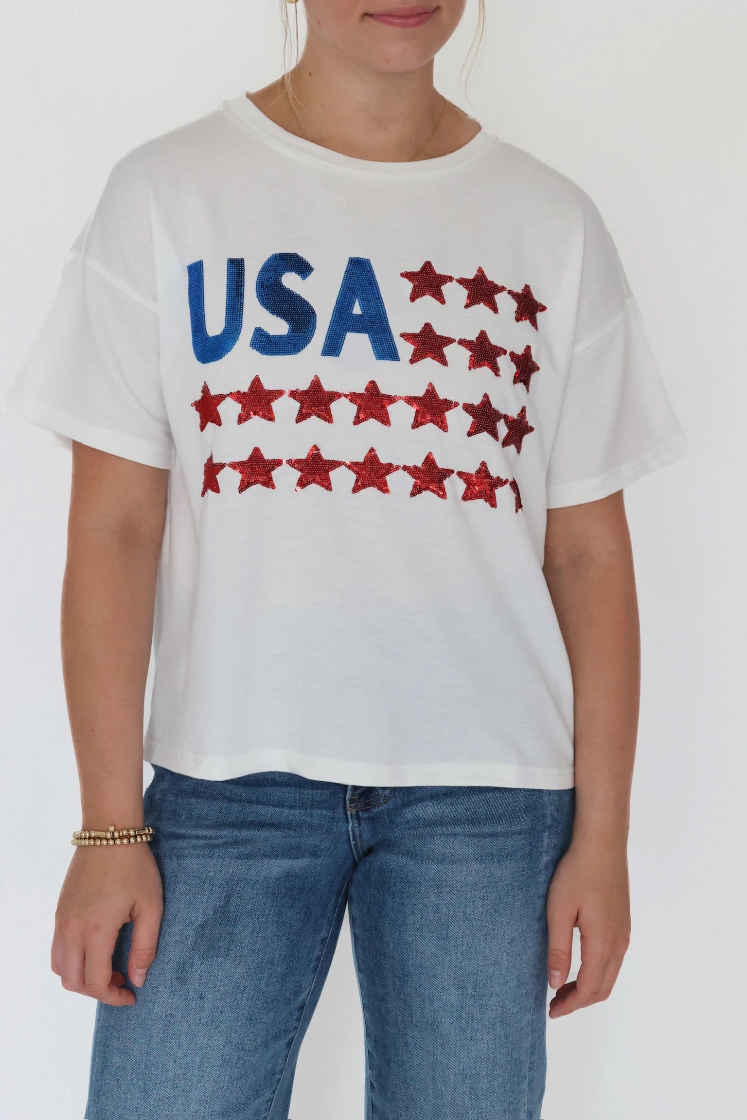Athletic Look Luxurious Feel Star Spangled Tee(FINAL SALE)