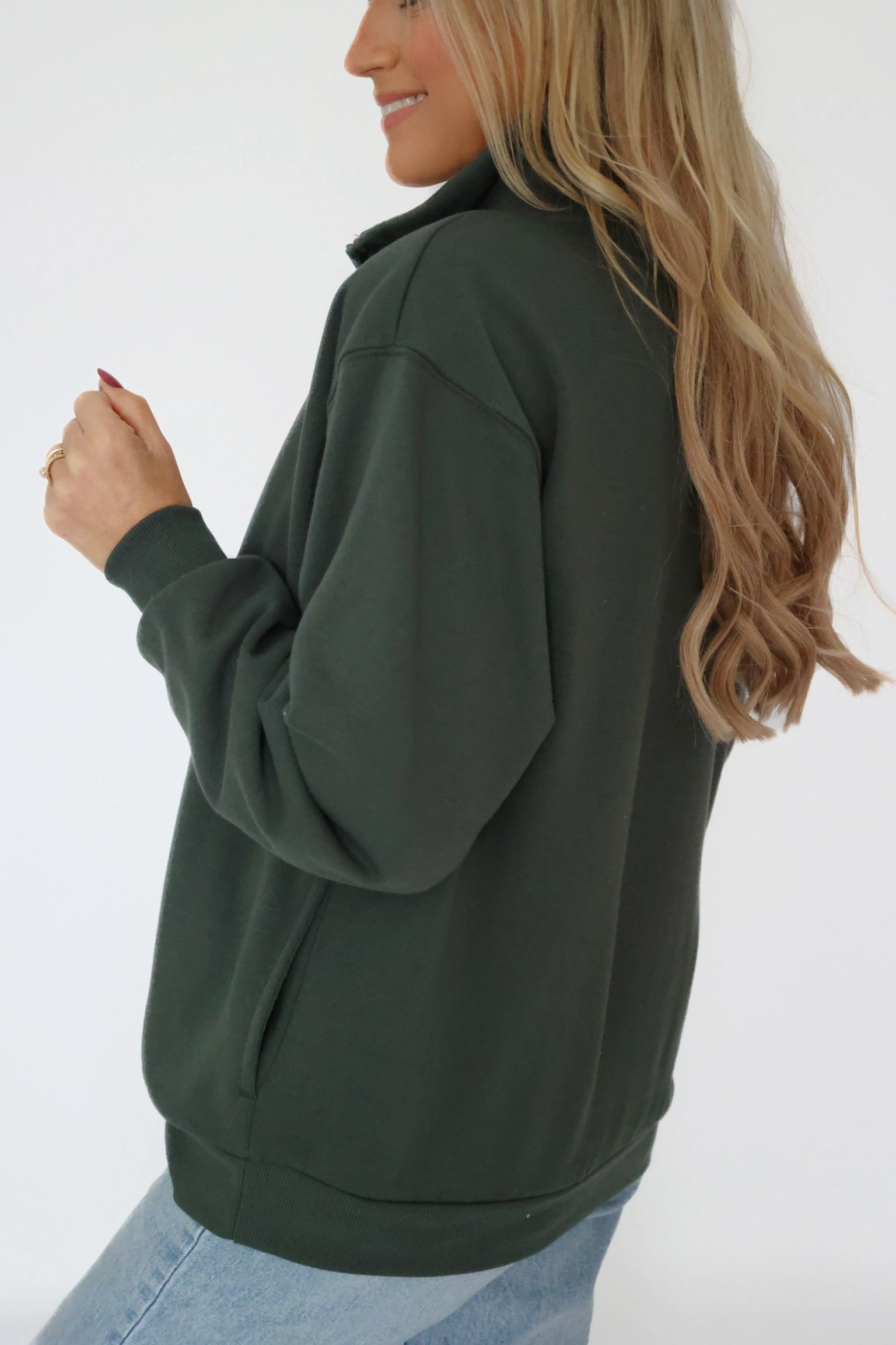 Active Pocket Sweatshirt- Green Layered Sleeve