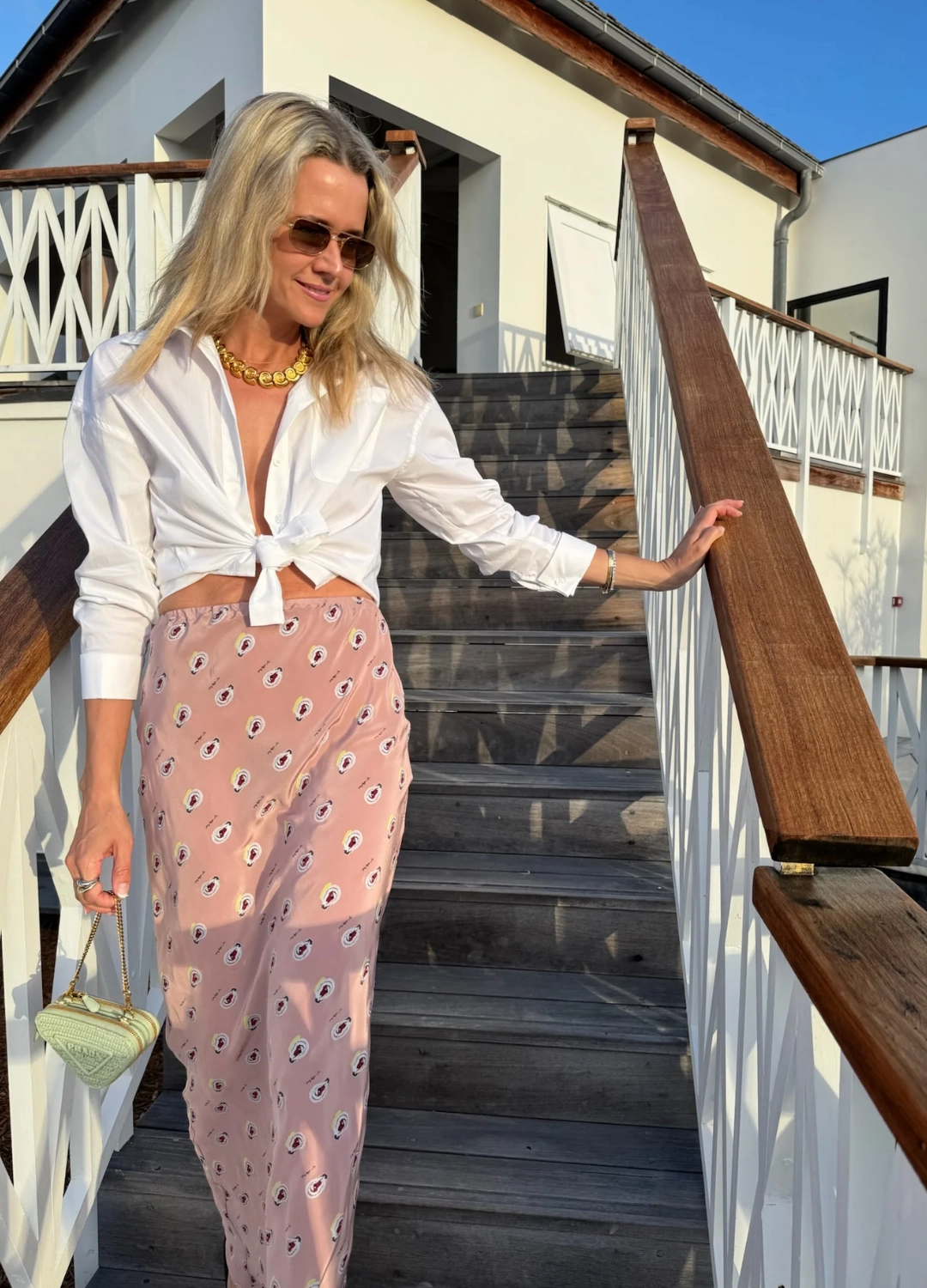 MASON by MASON'S DAUGHTER | Esme Skirt, Rose Oyster Printed Silk Crepe de Chine NonIrritating Stitching