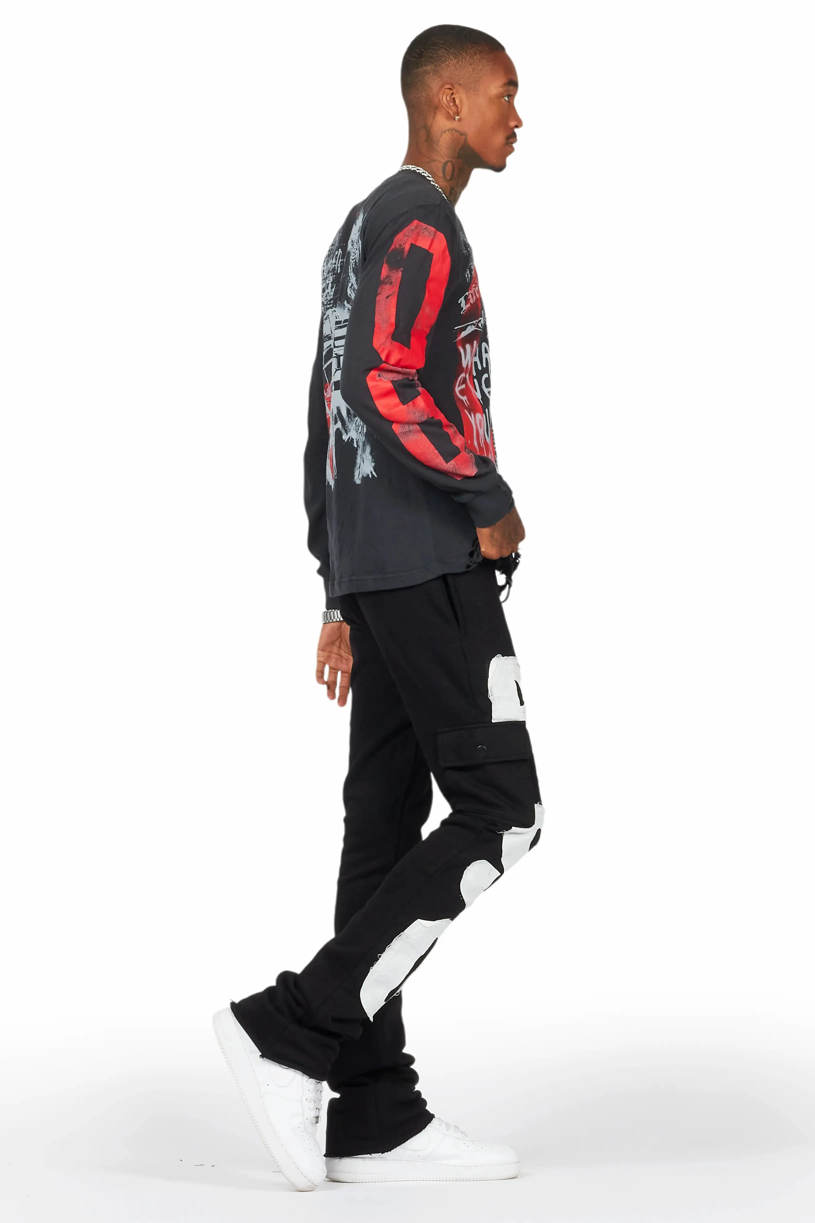 Admir Black Stacked Flare Pant