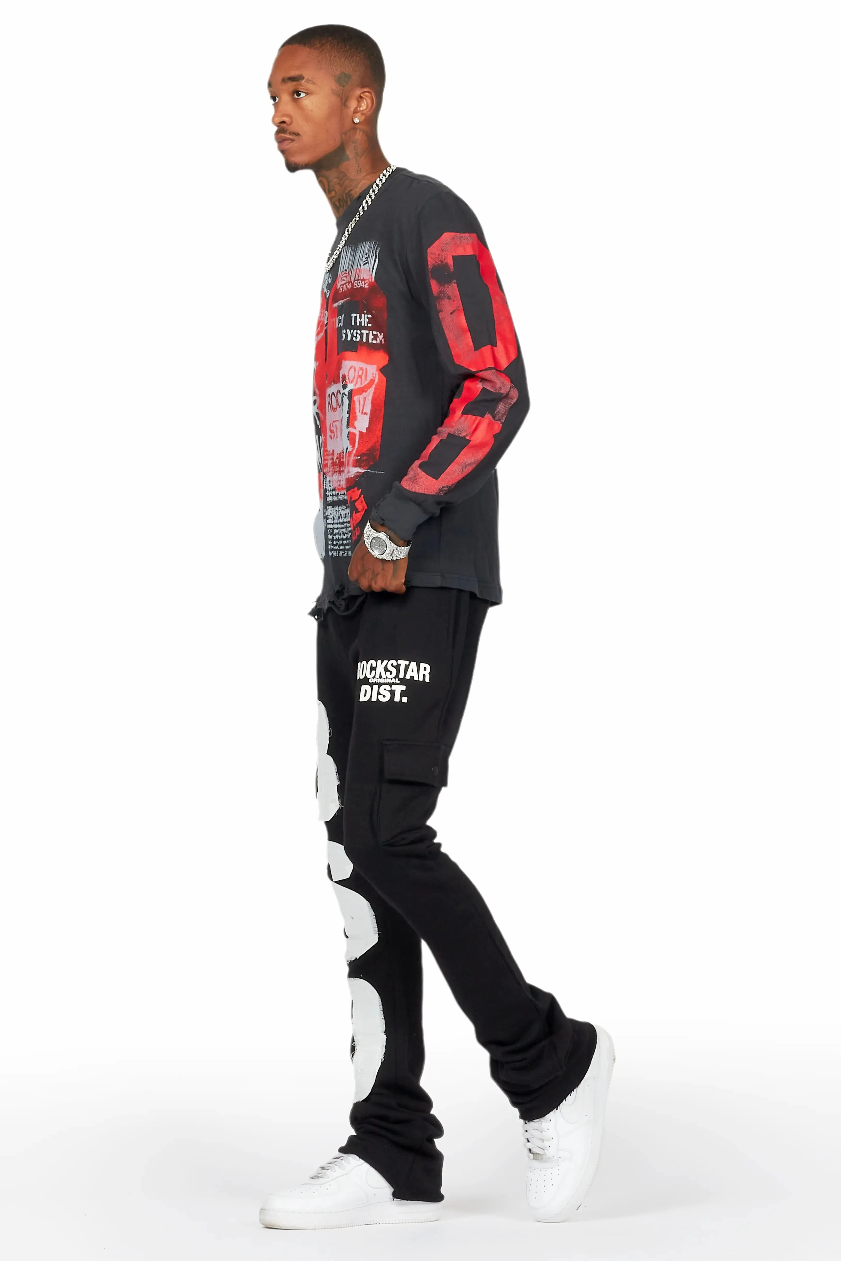 Admir Black Stacked Flare Pant