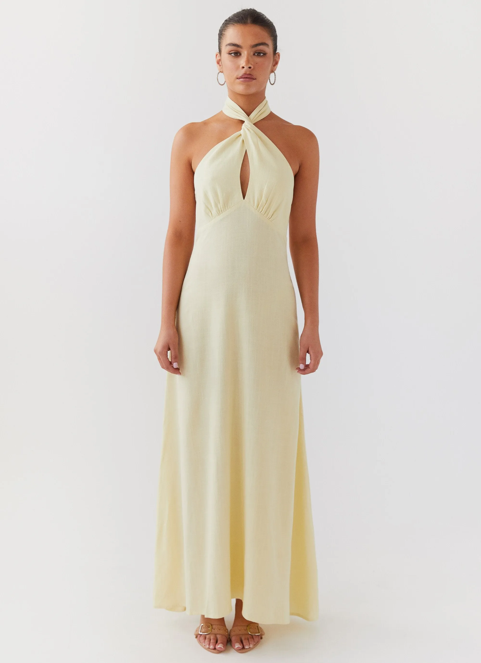 Adrienne Linen Maxi Dress - Lemon Ombre look Soft Collar Design