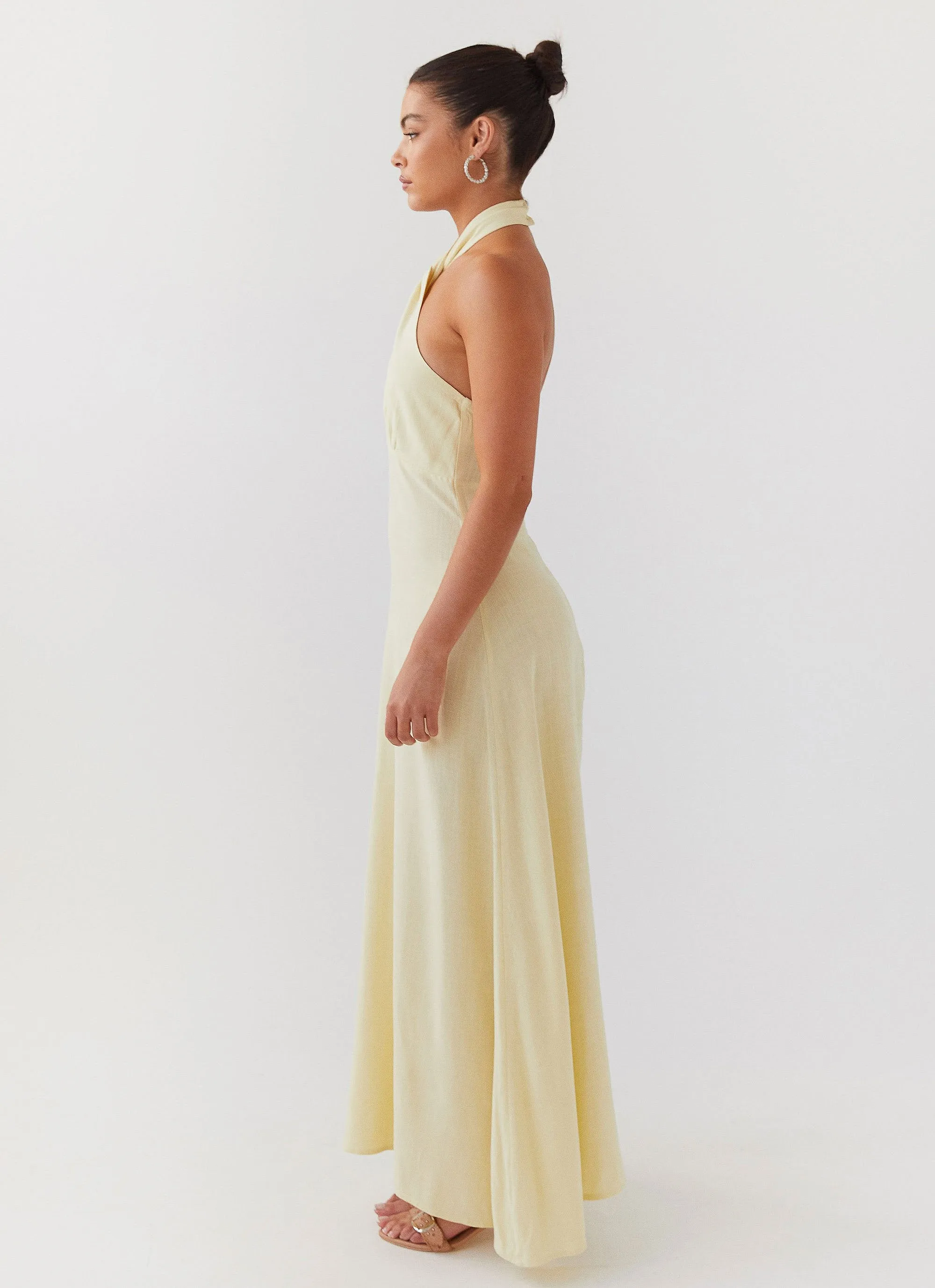 Adrienne Linen Maxi Dress - Lemon Fitted Shape