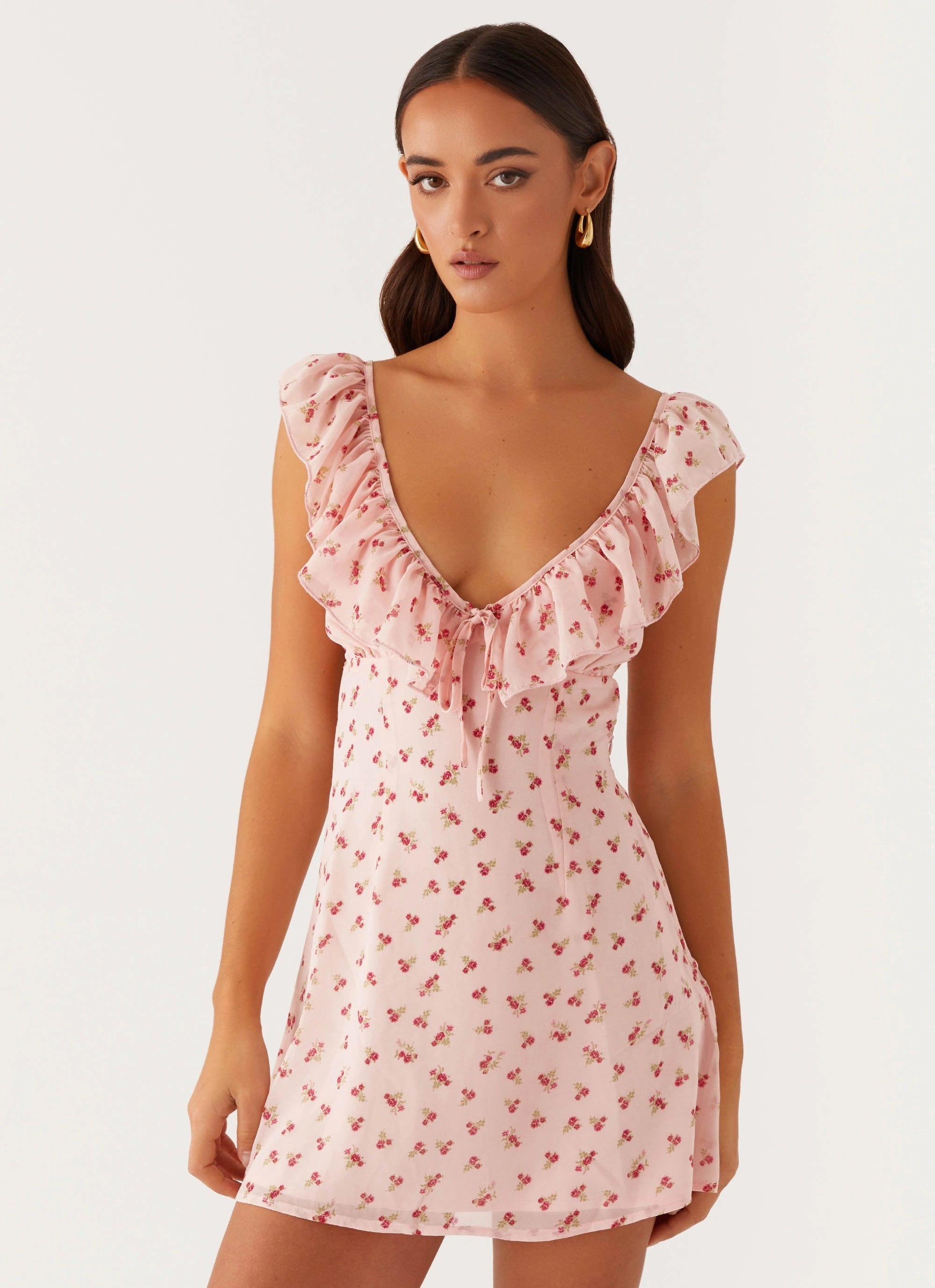 Adrina Ruffle Mini Dress - Pink Flower Urban appeal Winter-Season