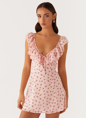Adrina Ruffle Mini Dress - Pink Flower Urban appeal Winter-Season
