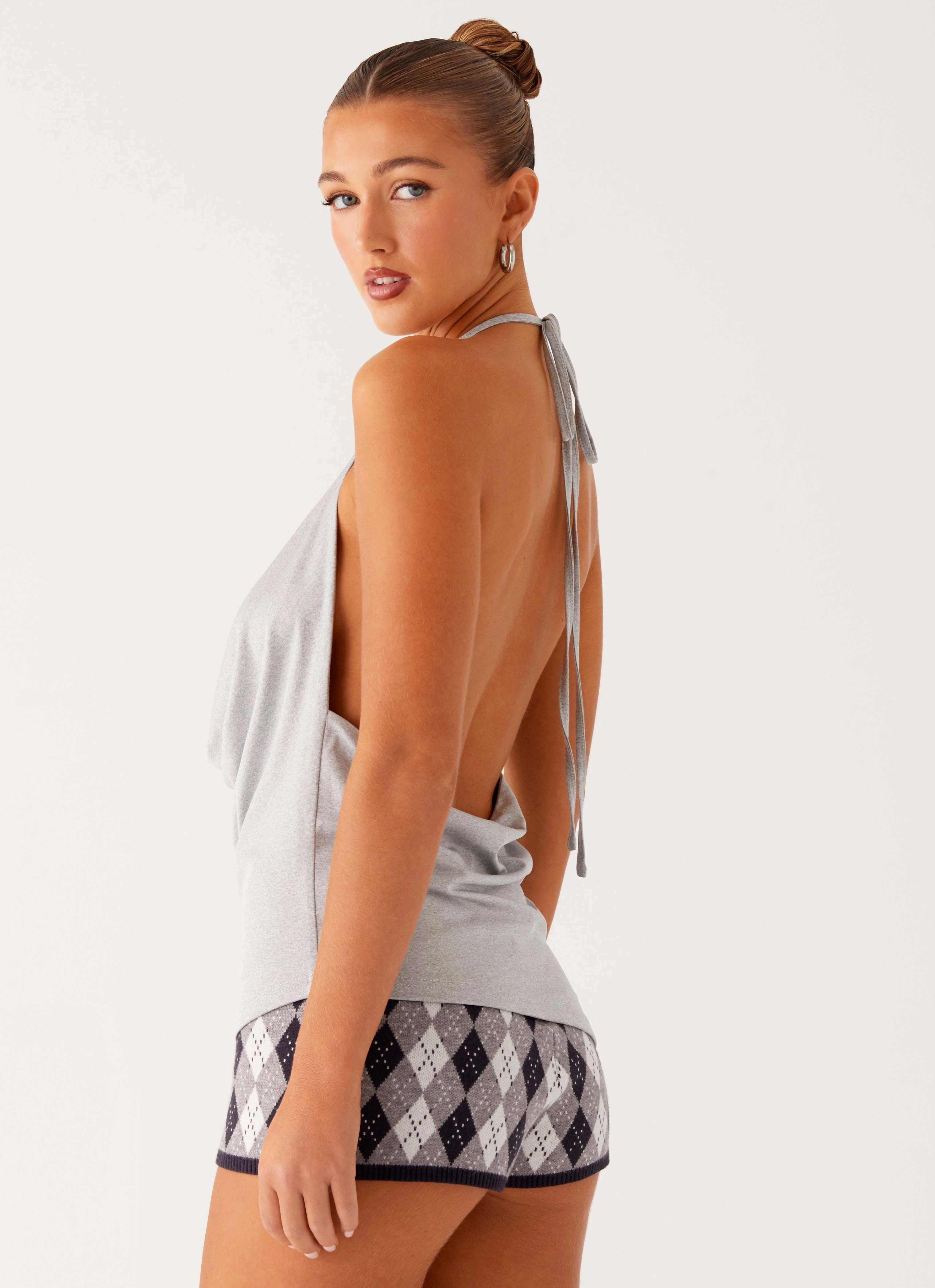 FourWayStretchFabric Classic Cut Dasha Cowl Top - Grey