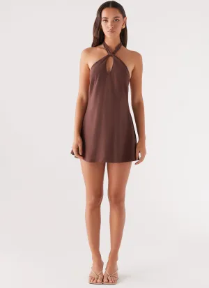 Affordable Style Counting Stars Linen Halterneck Dress - Chocolate Counting Stars Linen Halterneck Dress - Chocolate Quick Release Placket Smart Appearance