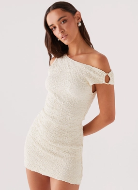 Affordable Clothing Farah Off Shoulder Mini Dress - White Jewel-Tone Farah Off Shoulder Mini Dress - White