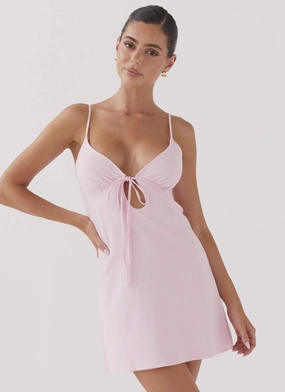 Flora Linen Mini Dress - Candy Seasonal Layering Formal Setting