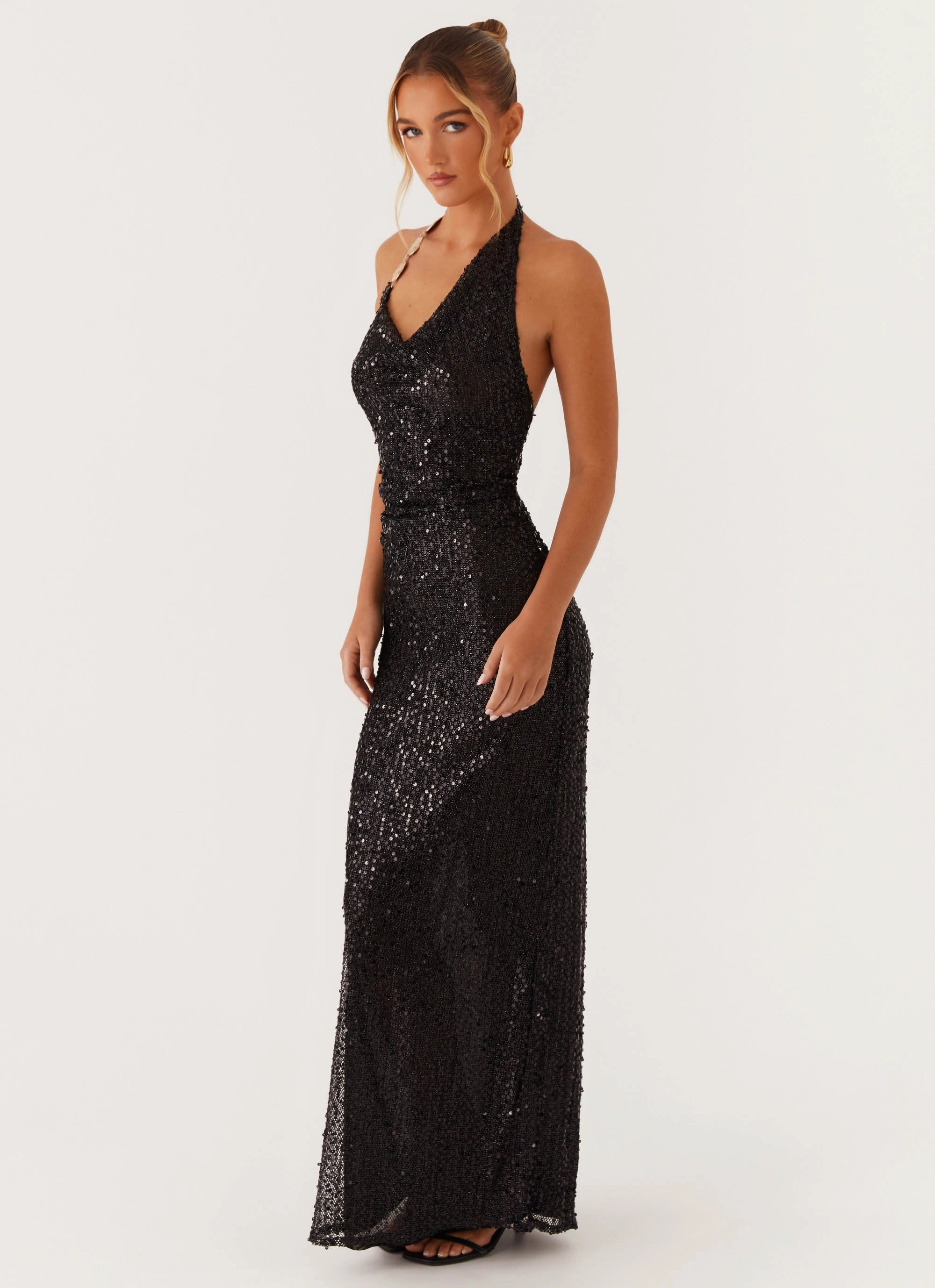 After Tonight Sequin Cowl Neck Maxi Dress - Black Versatile Layer Comfort Layer