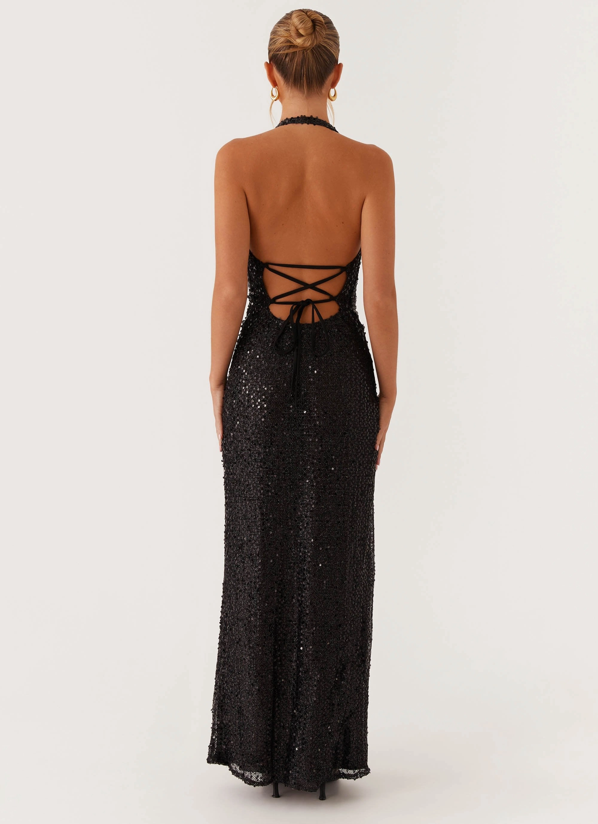 Trendy Fit Look Office Fit After Tonight Sequin Cowl Neck Maxi Dress - Black