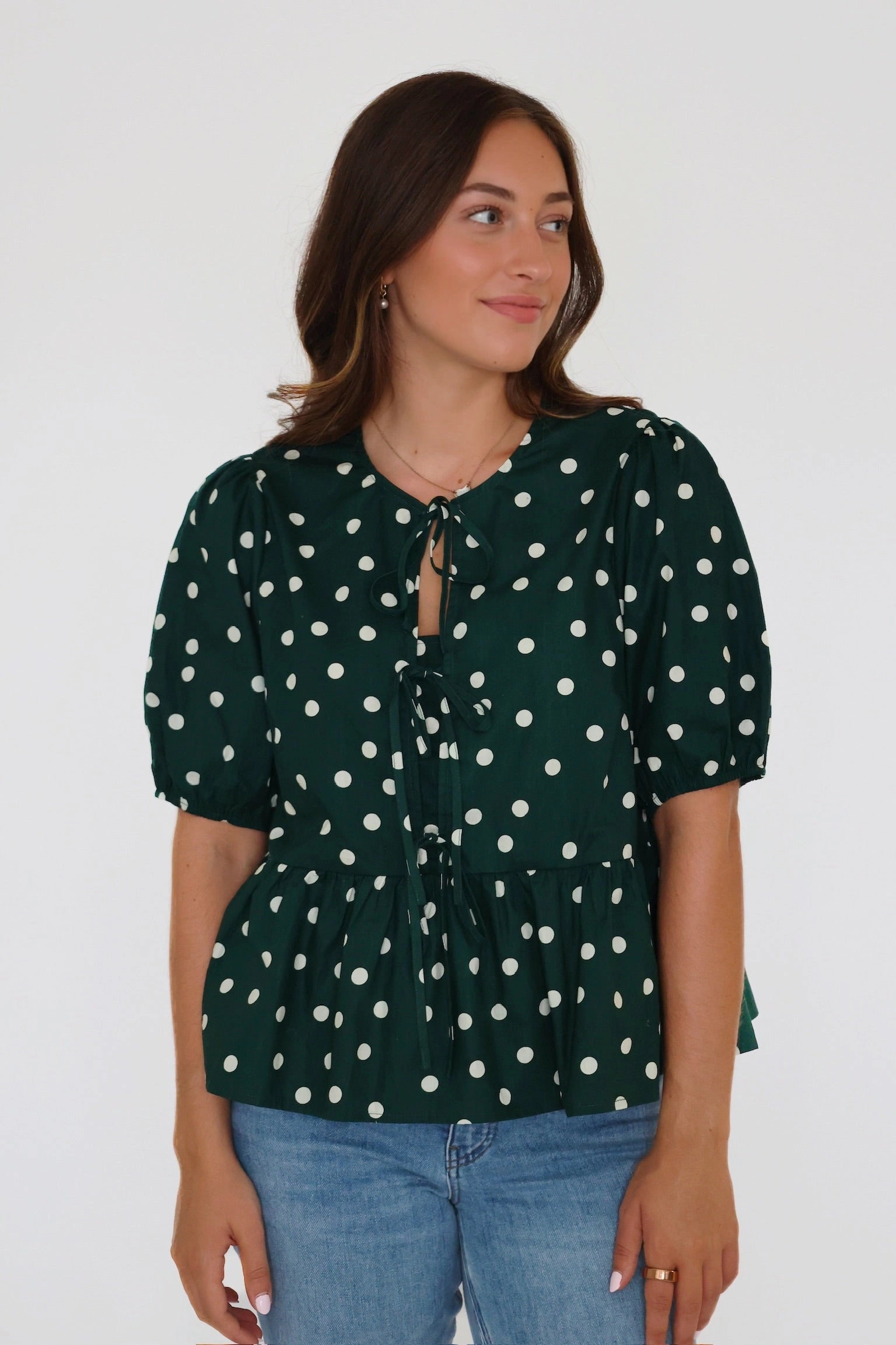 Agner Polka Dot Top Durable Fiber Blend