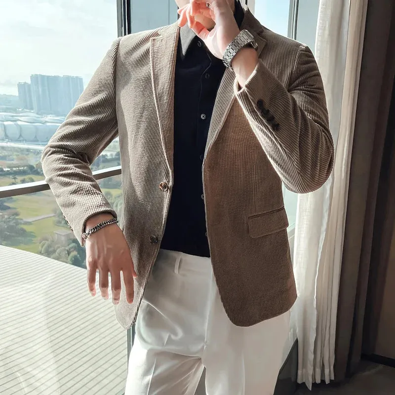 Aidase Men Spring High Quality Business Blazers/Male Slim Fit Corduroy Fashion Suit Jackets/Man leisure Tuxedo Plus Size S-4XL
