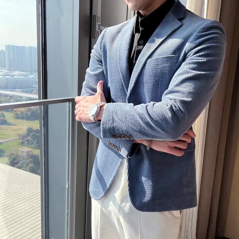 Aidase Men Spring High Quality Business Blazers/Male Slim Fit Corduroy Fashion Suit Jackets/Man leisure Tuxedo Plus Size S-4XL