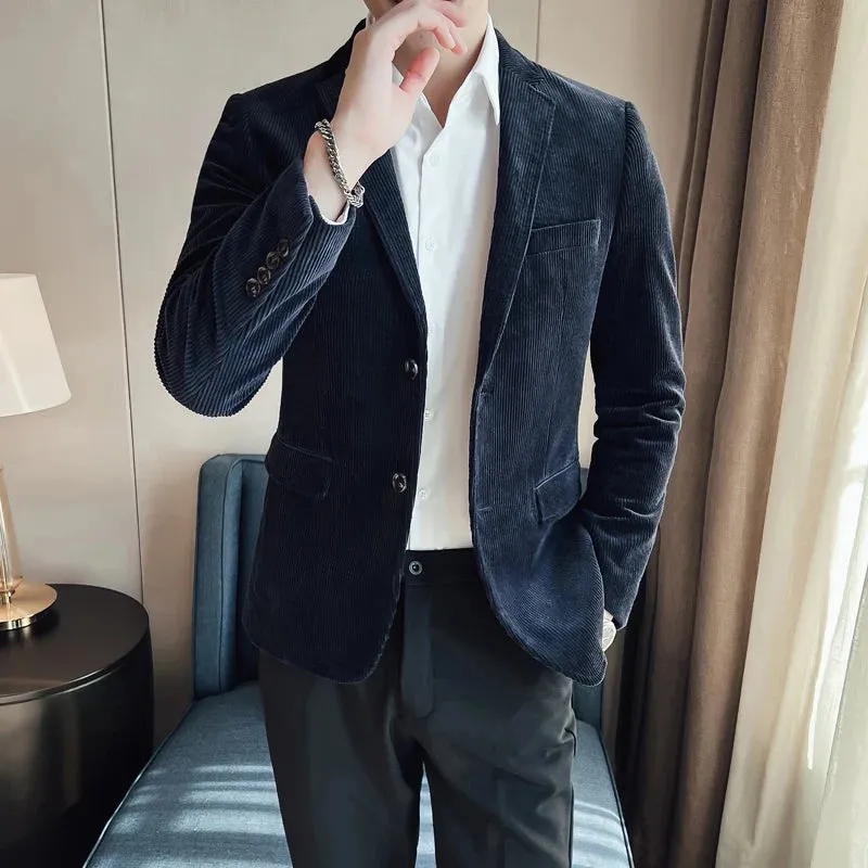 Aidase Men Spring High Quality Business Blazers/Male Slim Fit Corduroy Fashion Suit Jackets/Man leisure Tuxedo Plus Size S-4XL