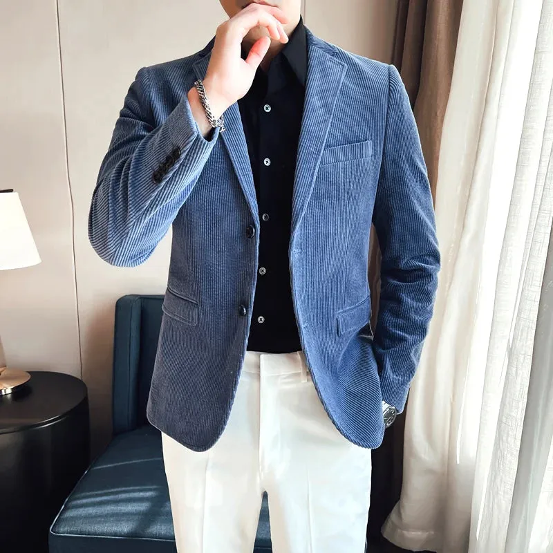 Aidase Men Spring High Quality Business Blazers/Male Slim Fit Corduroy Fashion Suit Jackets/Man leisure Tuxedo Plus Size S-4XL
