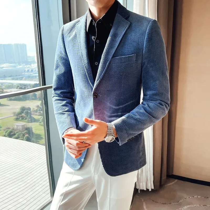 Aidase Men Spring High Quality Business Blazers/Male Slim Fit Corduroy Fashion Suit Jackets/Man leisure Tuxedo Plus Size S-4XL