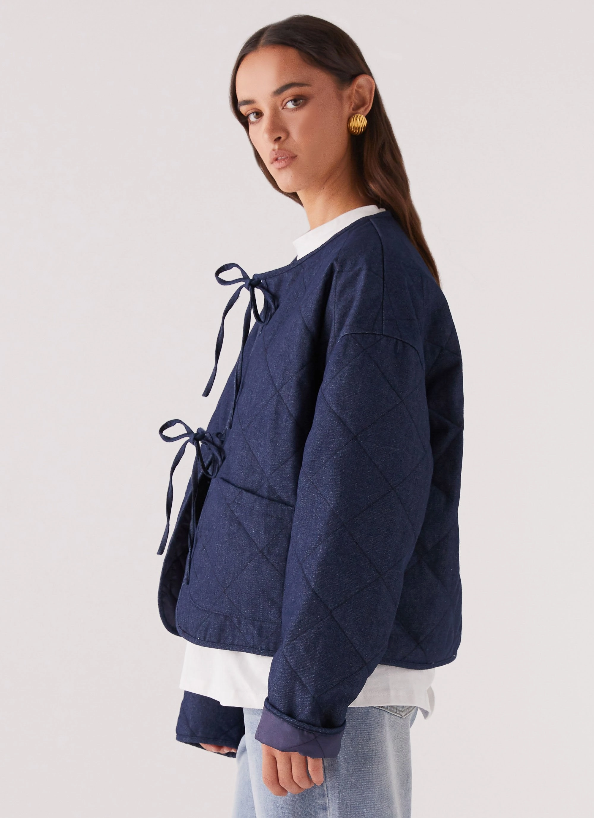 Faded Fall Quilted Jacket - Vintage Blue Wash Shock Absorbent Padding Daily Essential