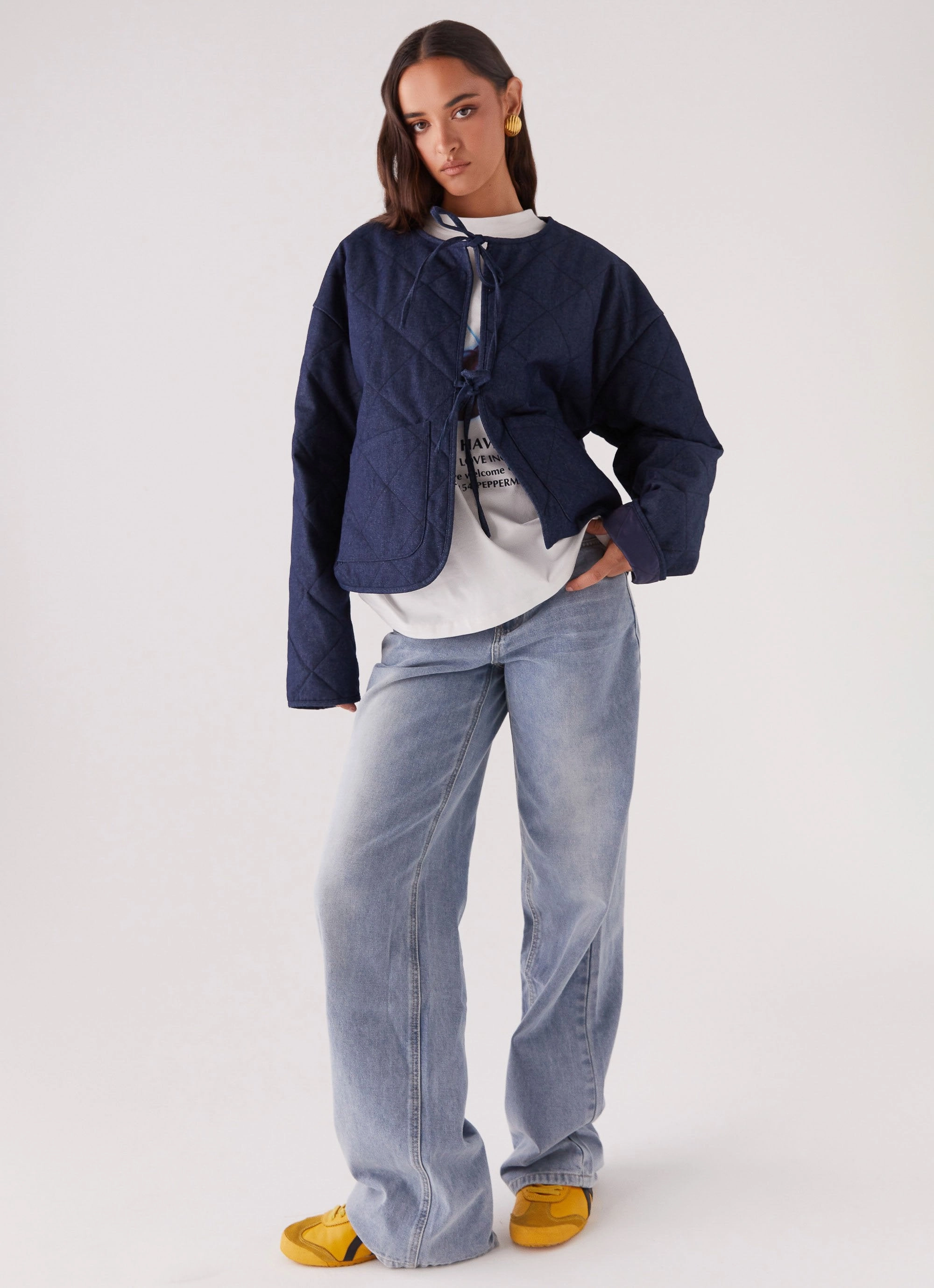 Easy Clean Material Faded Fall Quilted Jacket - Vintage Blue Wash