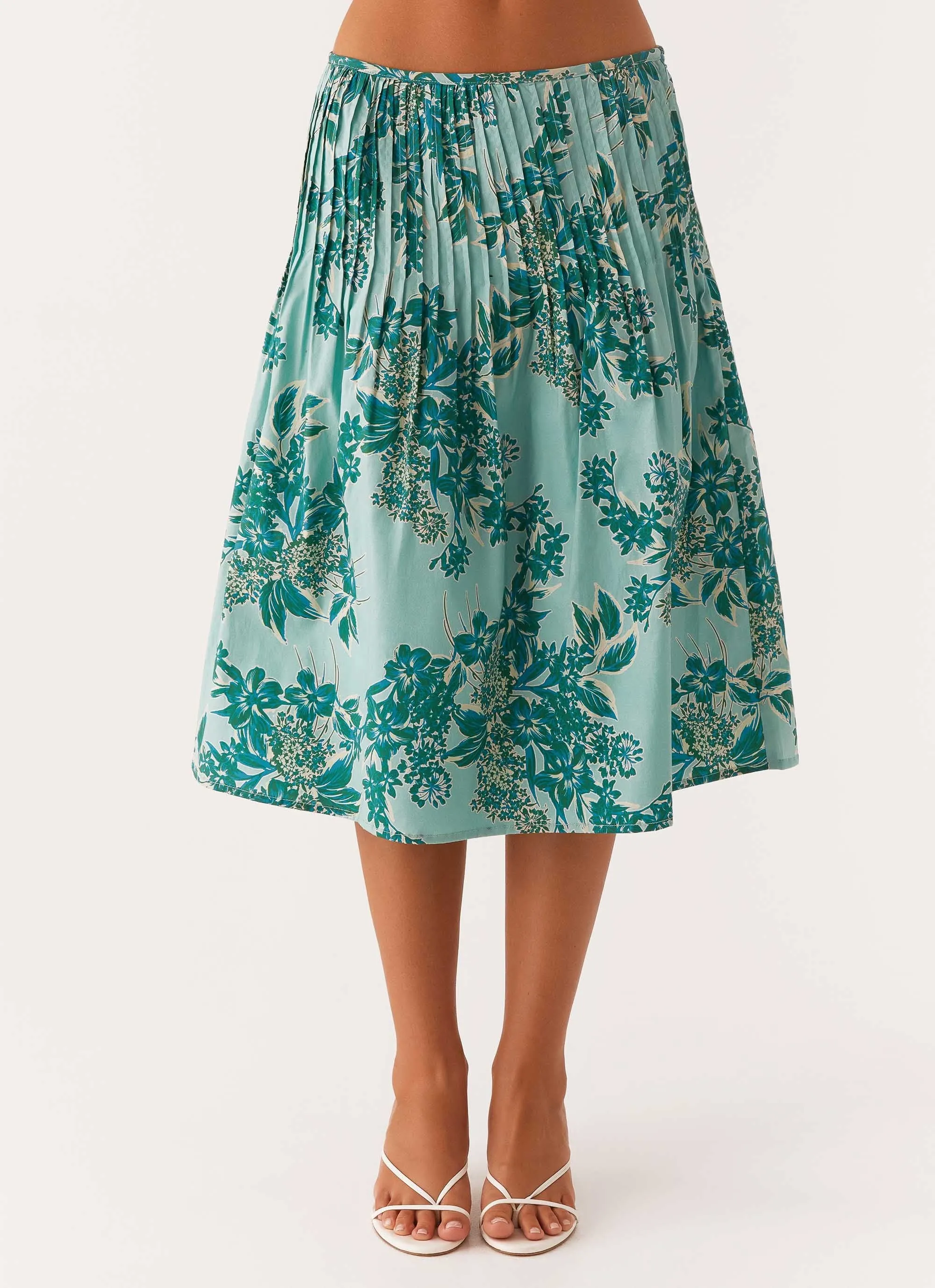 Pleated Construction Dreamscape Midi Skirt - Cloud Nine Floral