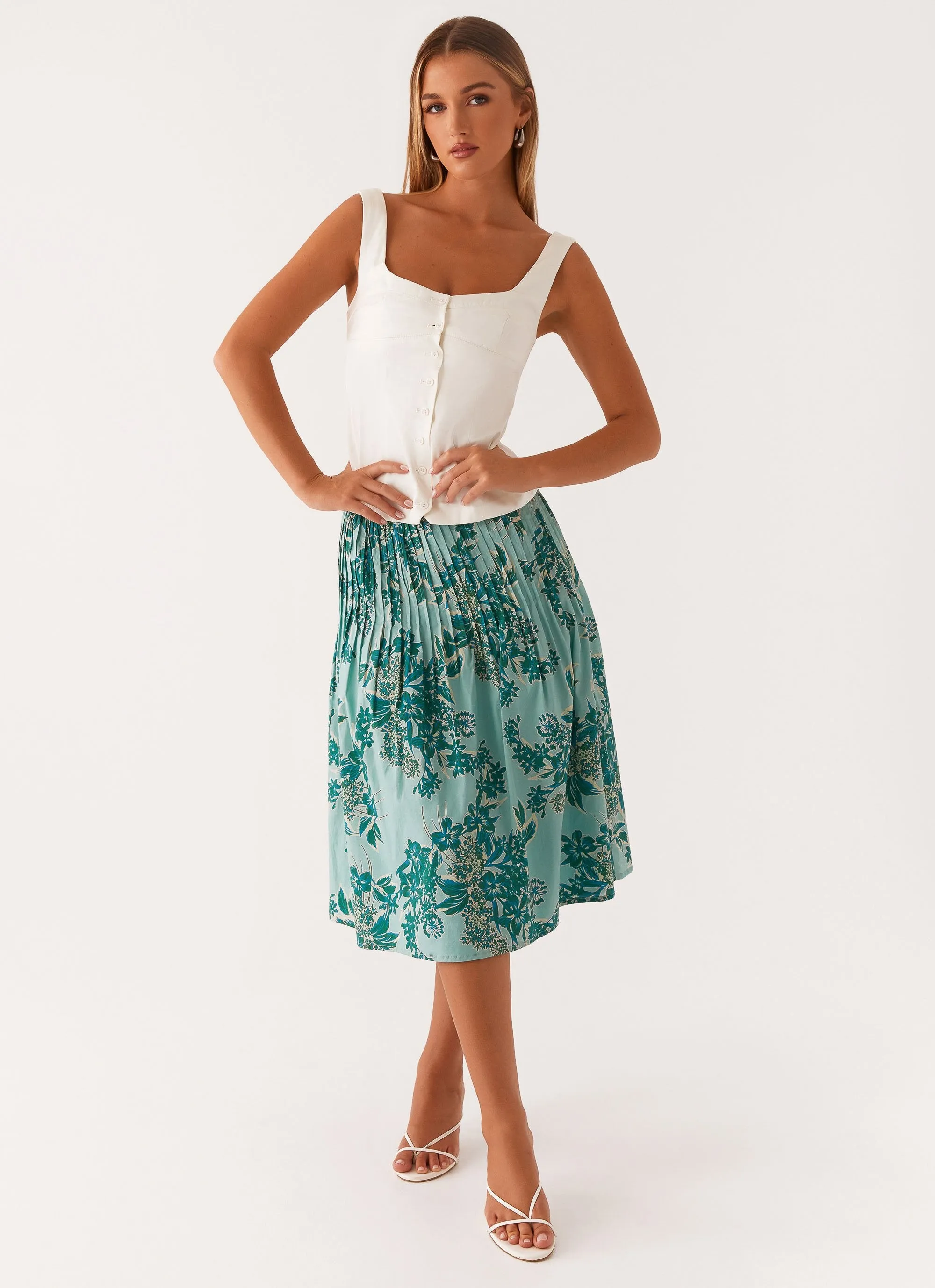 Dreamscape Midi Skirt - Cloud Nine Floral Airy Look