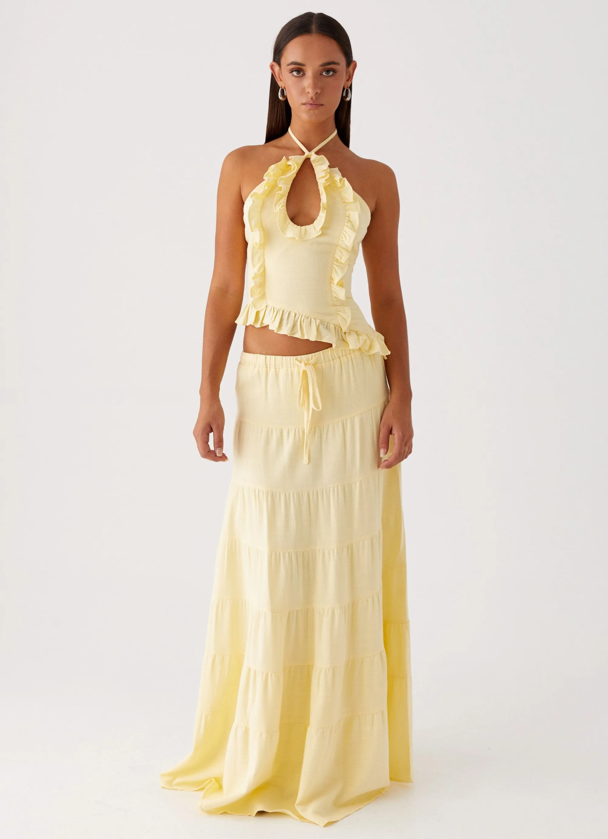Bold Look Mariella Linen Maxi Skirt - Yellow