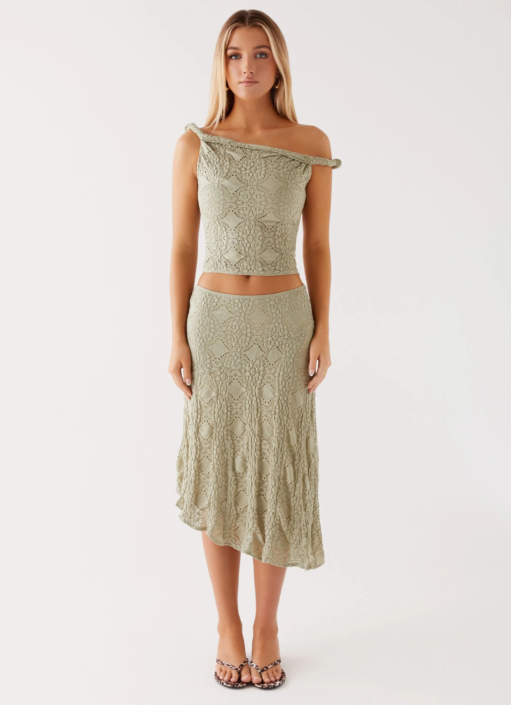 Diamond Sky Midi Skirt - Sage Bamboo Fiber