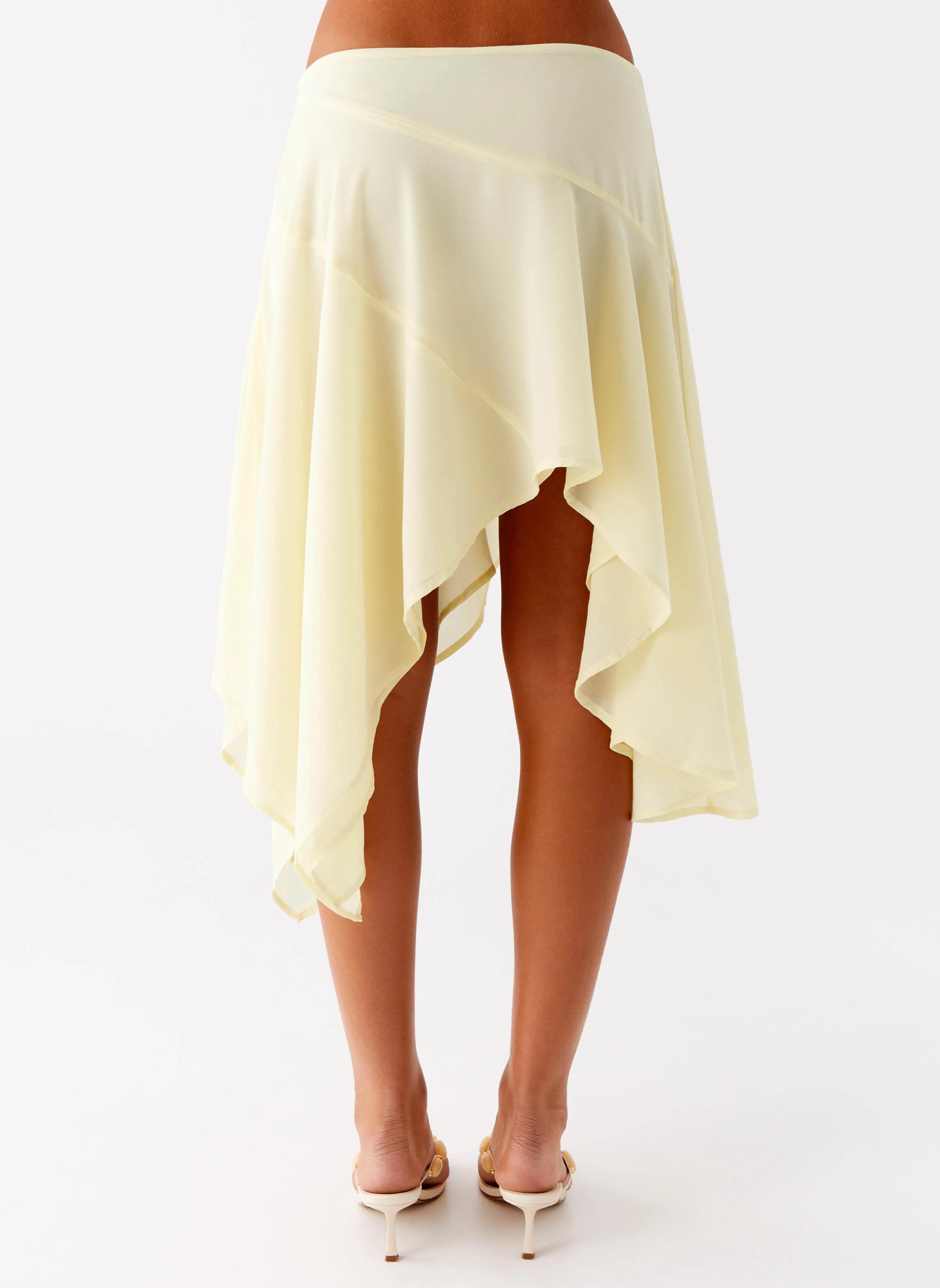Cozy Finish Kia Low Rise Asymmetrical Midi Skirt - Yellow