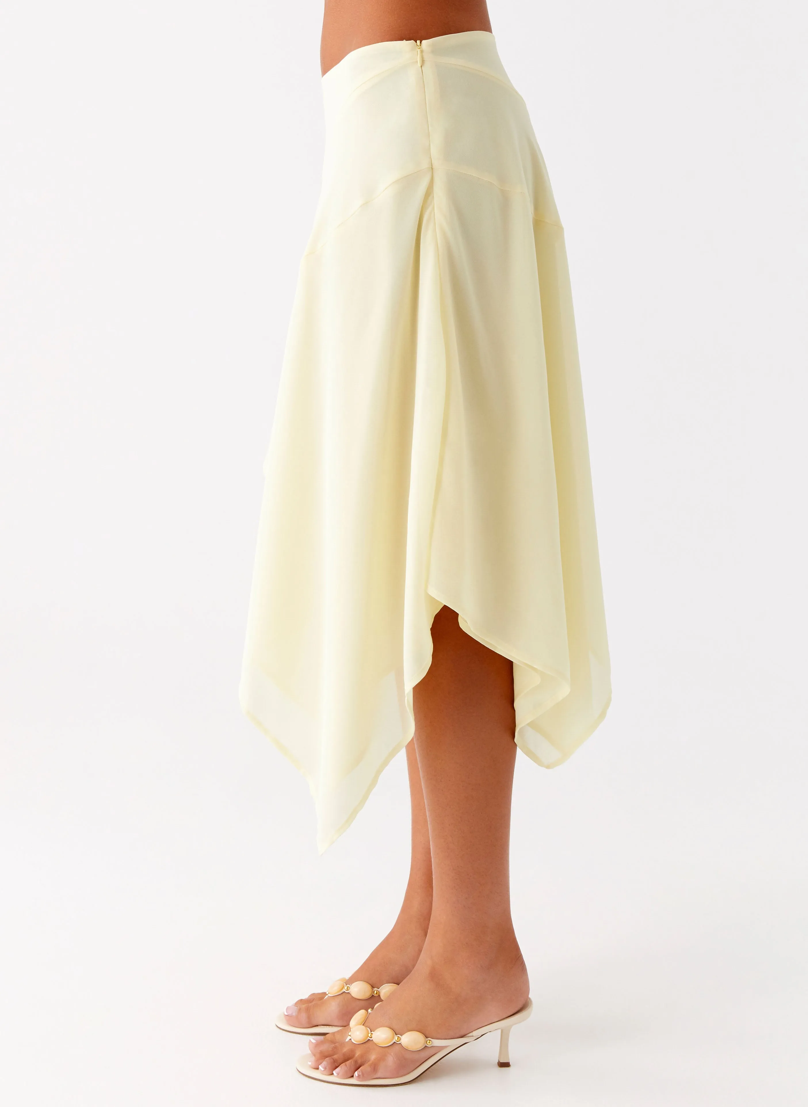 Easy Fit Kia Low Rise Asymmetrical Midi Skirt - Yellow