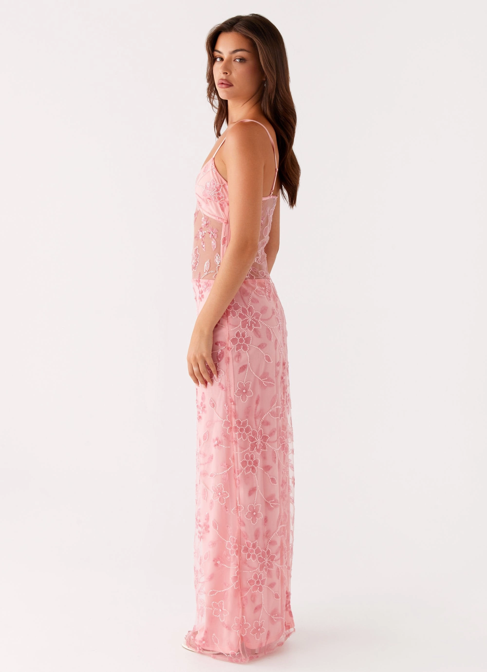 Villa Mood Akira Beaded Maxi Dress - Pink Orange