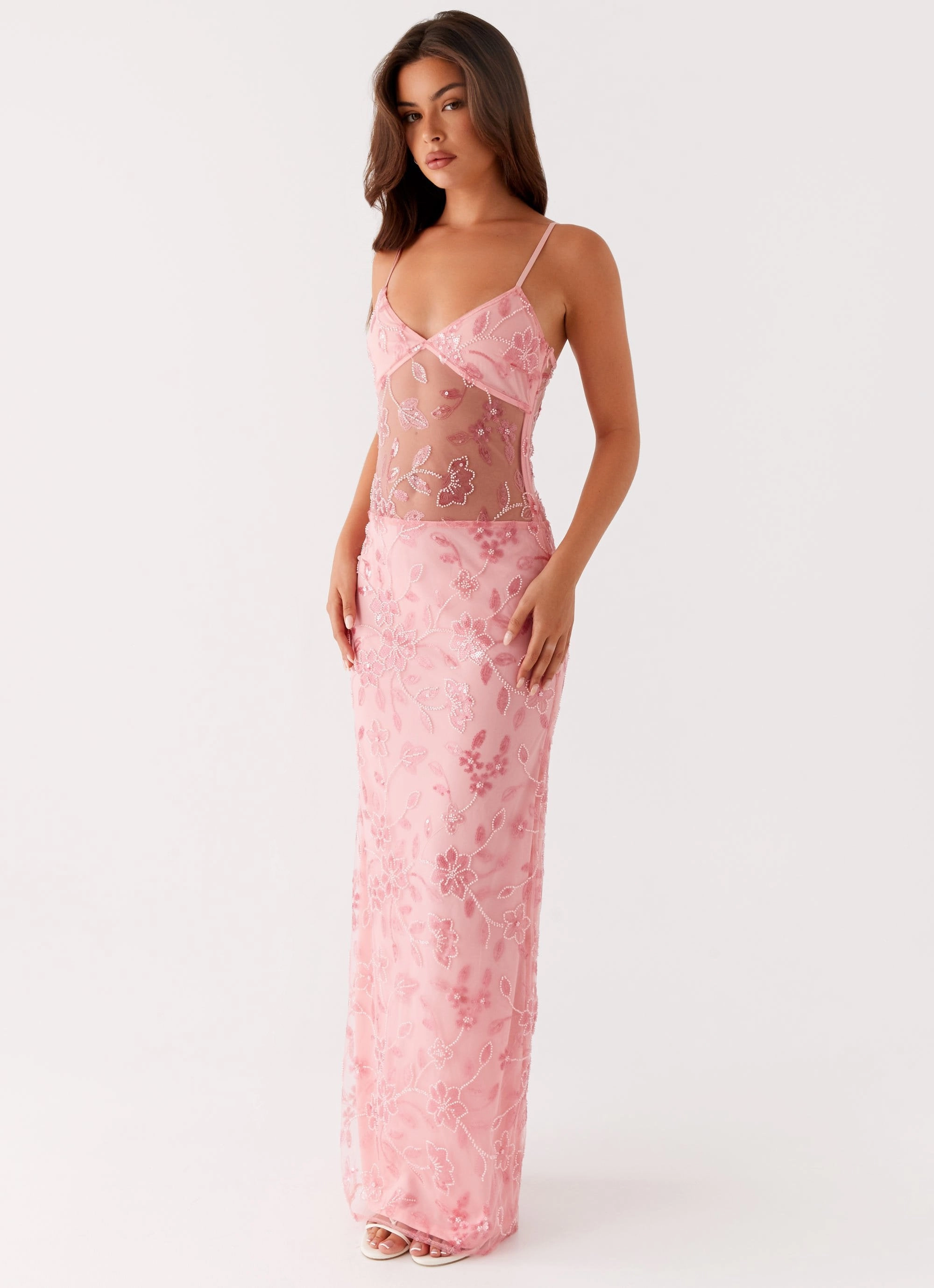 Akira Beaded Maxi Dress - Pink Orange Fit Vibe