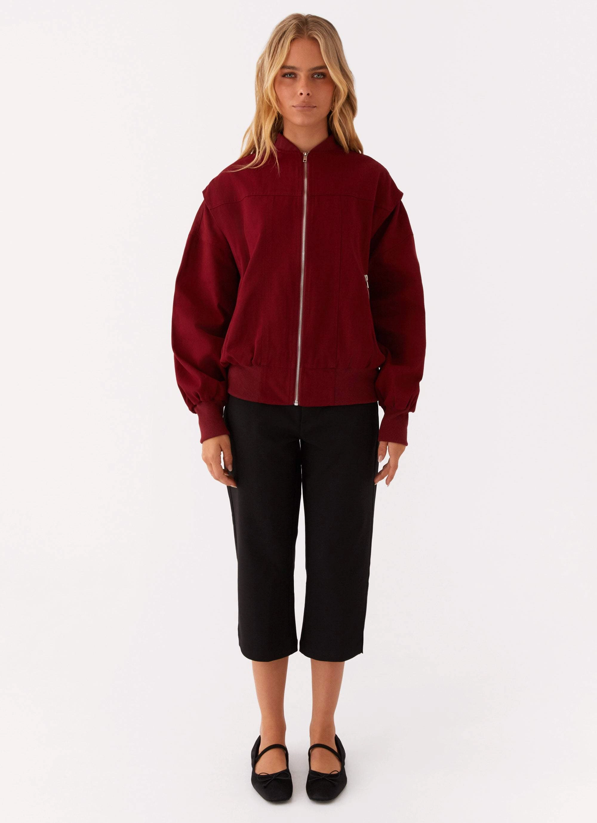 Static Dissipating Threading Alabama Bomber Jacket - Red