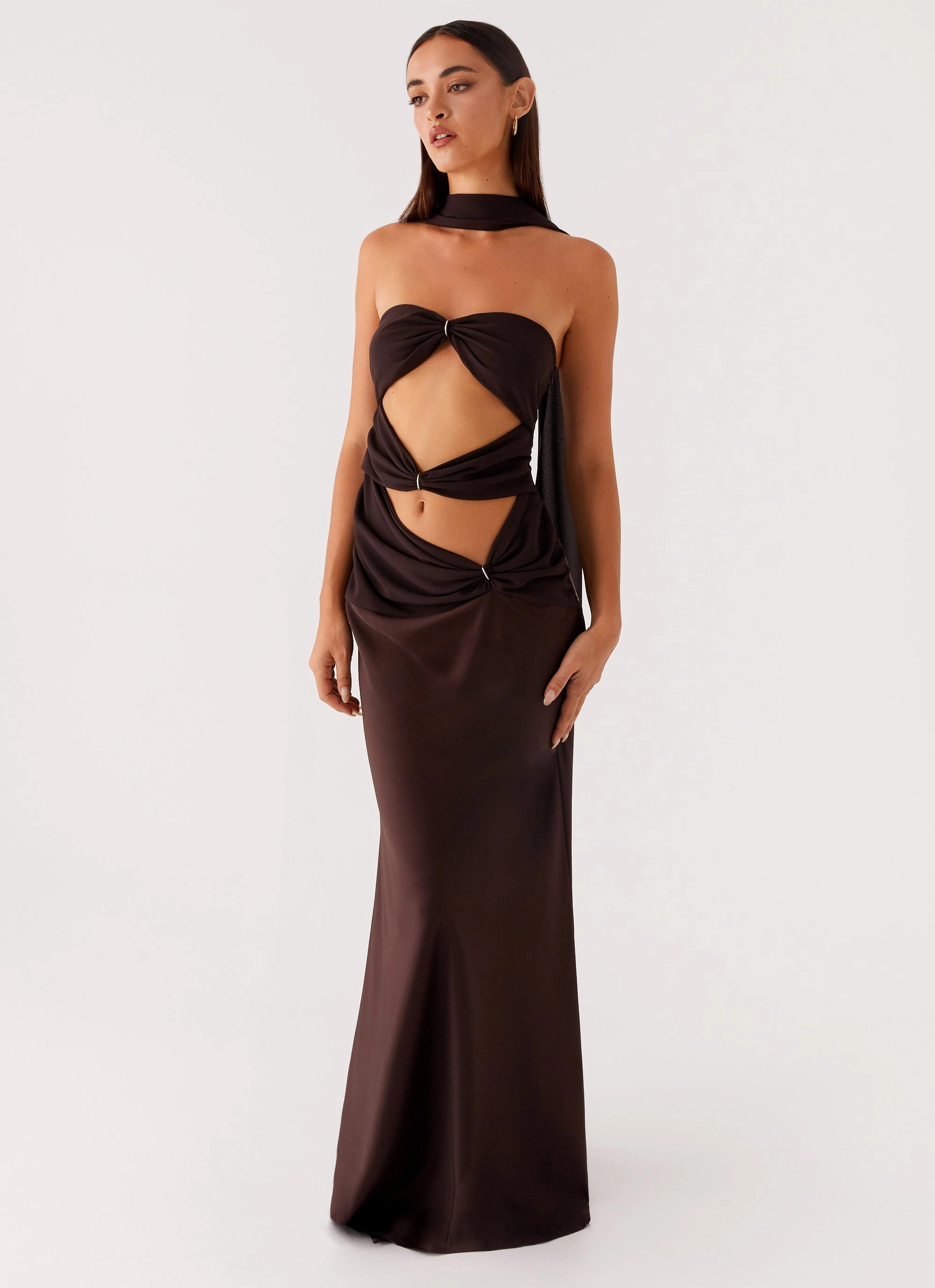 Alaine Scarf Maxi Dress - Dark Chocolate Polished Style Soft color
