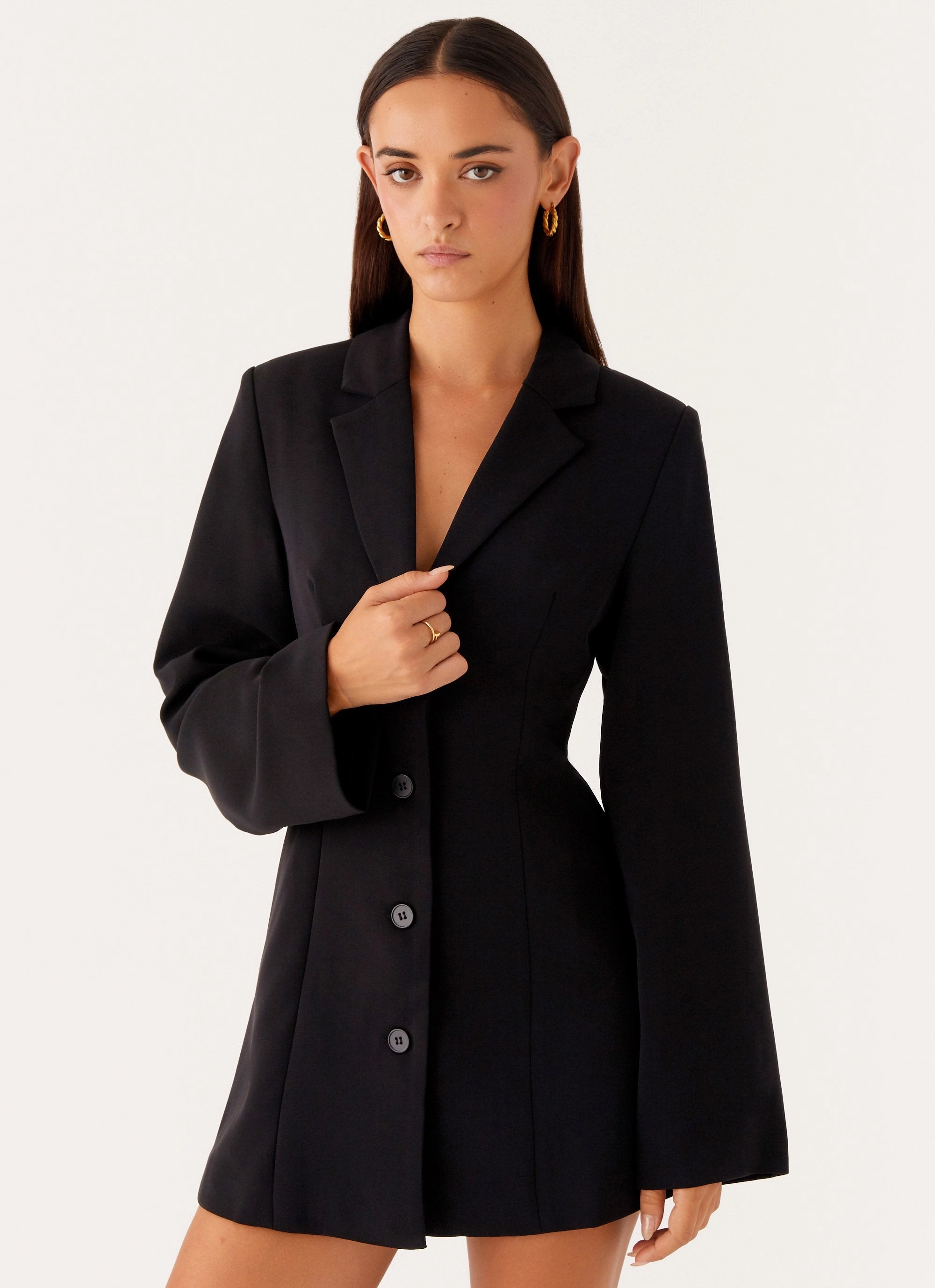 Soft Feel Albi Fitted Blazer Mini Dress - Black