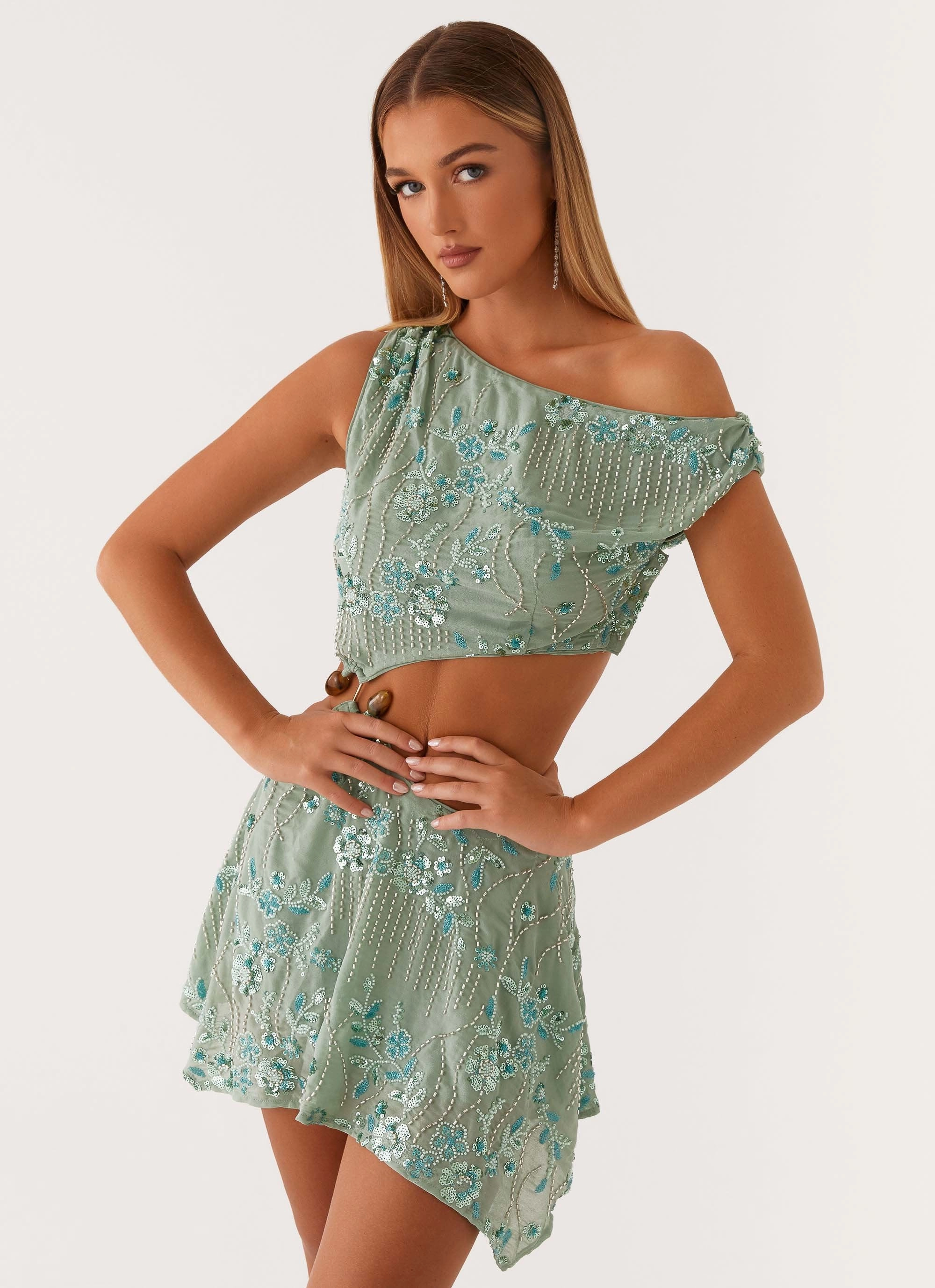 Confident Touch Romantic Style Aletta Sequin Mini Dress - Mint