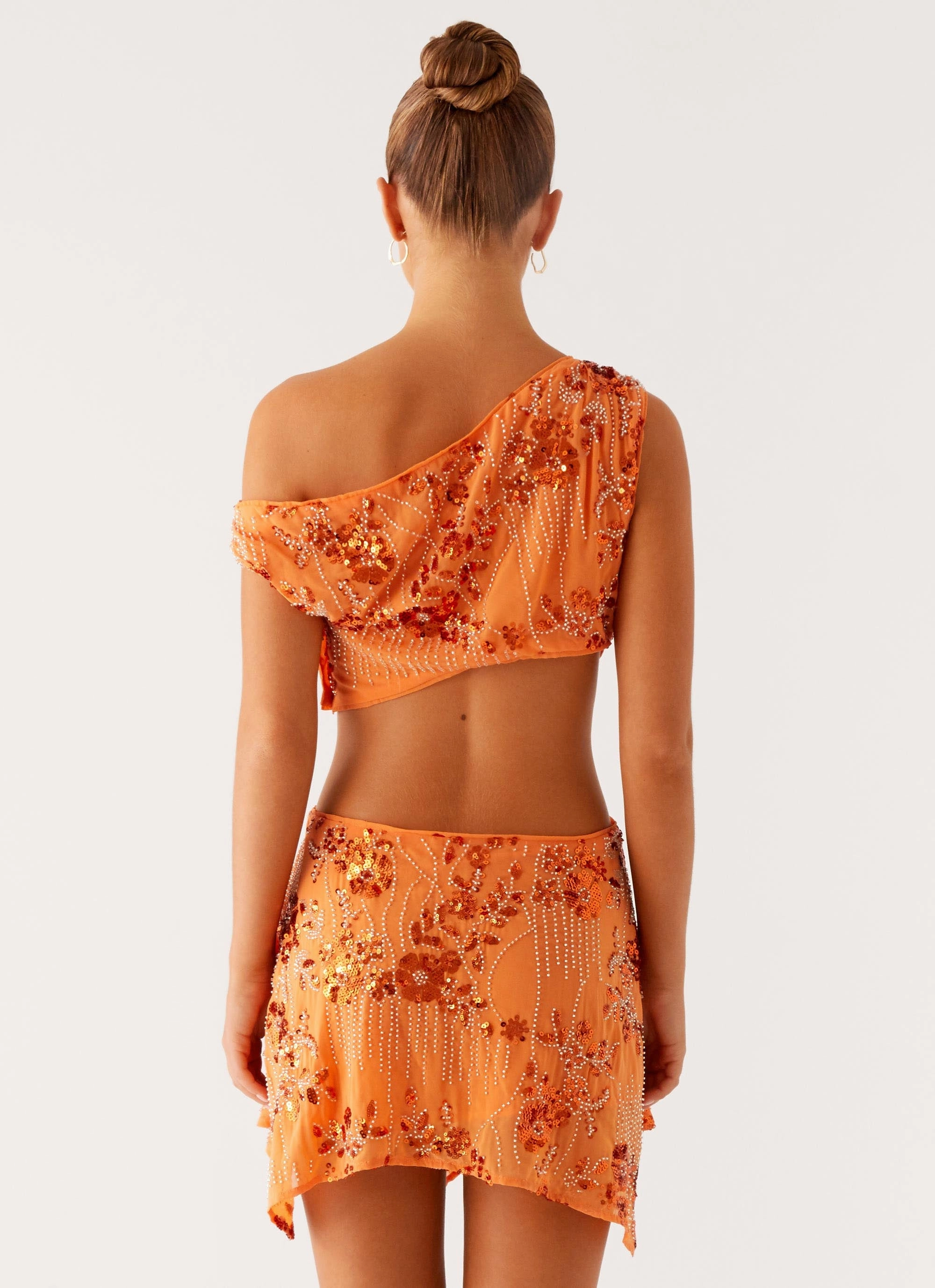 flowy style Layered Look Aletta Sequin Mini Dress - Orange